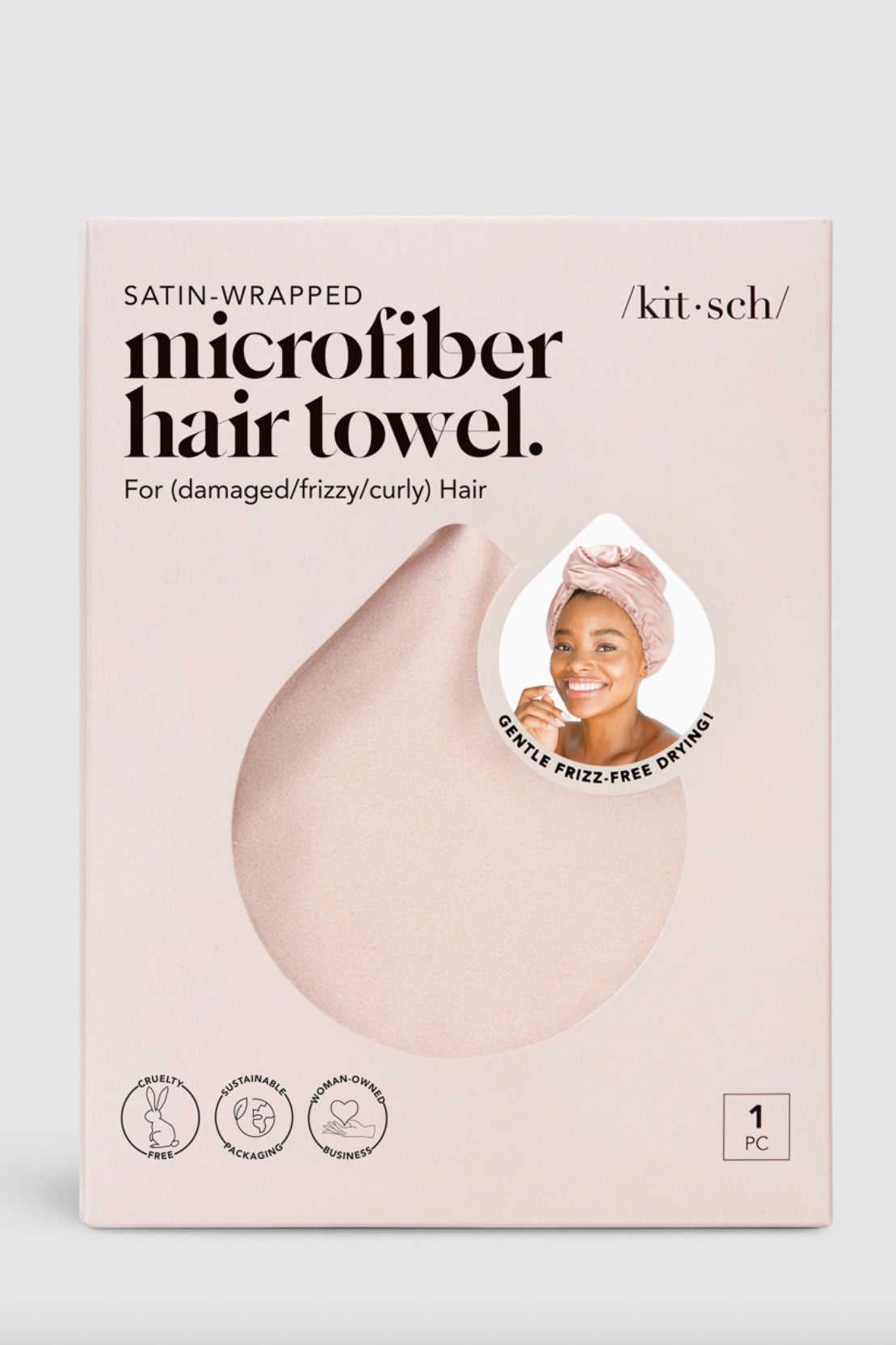 KITSCH Satin Wrapped Hair Towel - Microfiber - Blush