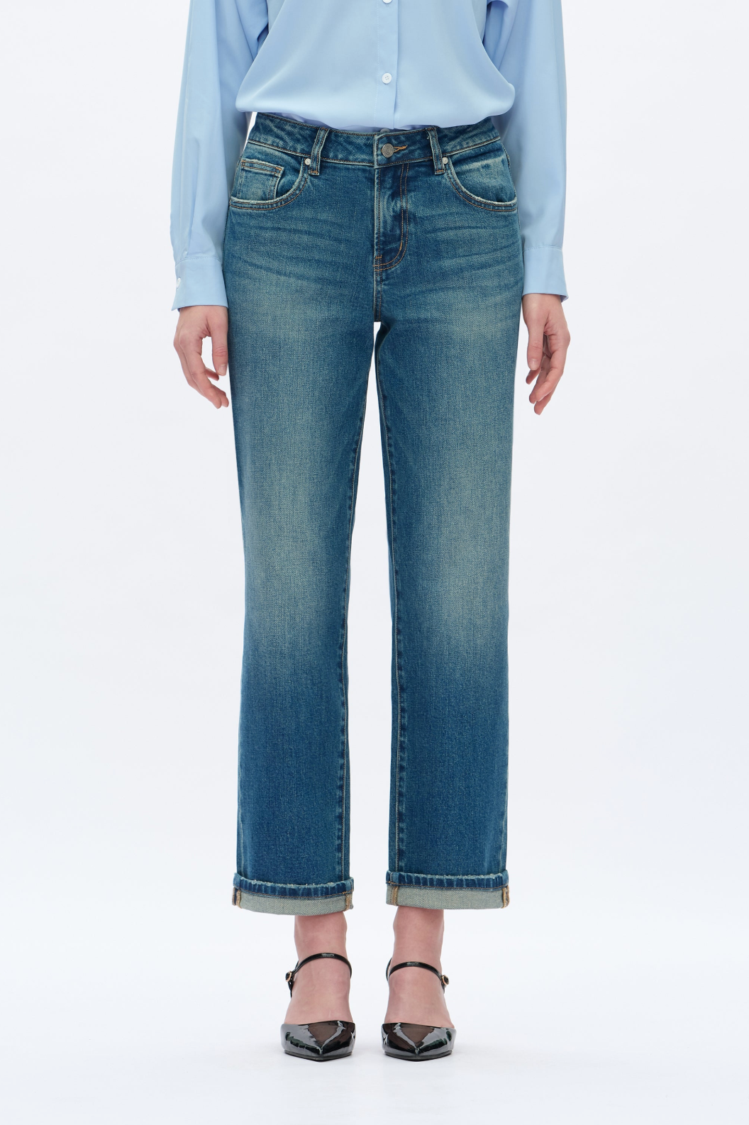 Mid Rise Straight Leg Jeans - Retro Medium Blue