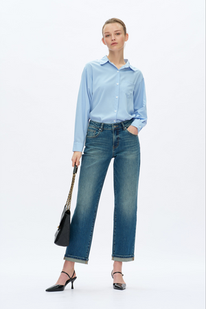 Mid Rise Straight Leg Jeans - Retro Medium Blue