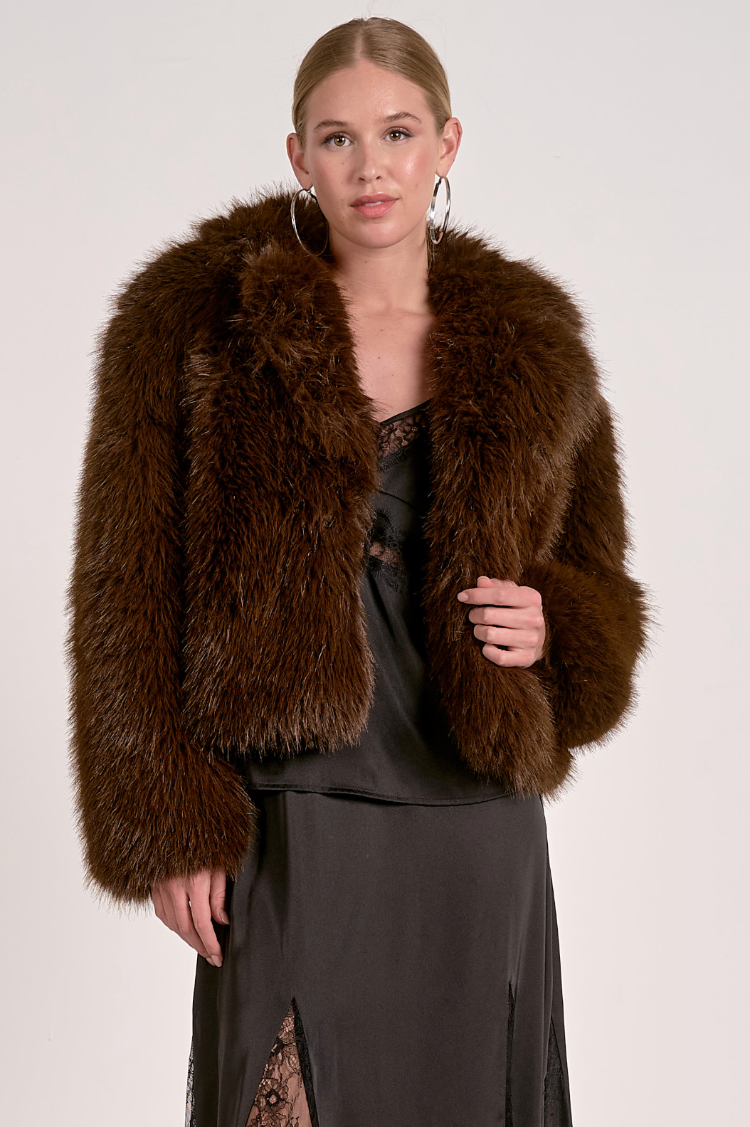 Cropped Fur Jacket - Chocolate