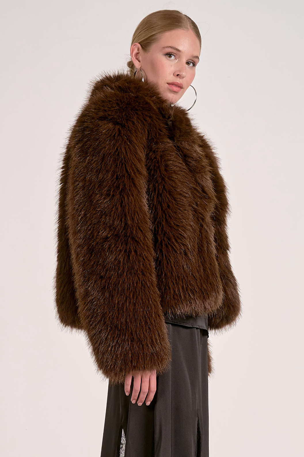 Cropped Fur Jacket - Chocolate