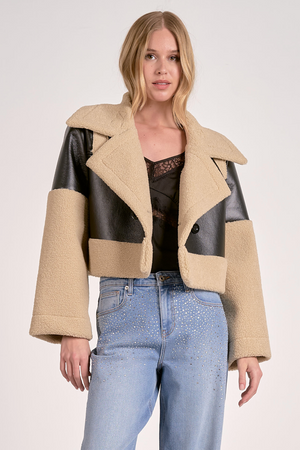 Cropped Leather Sherpa Jacket