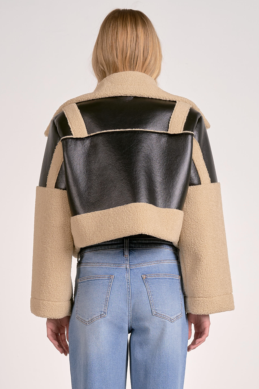 Cropped Leather Sherpa Jacket