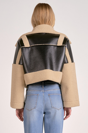 Cropped Leather Sherpa Jacket