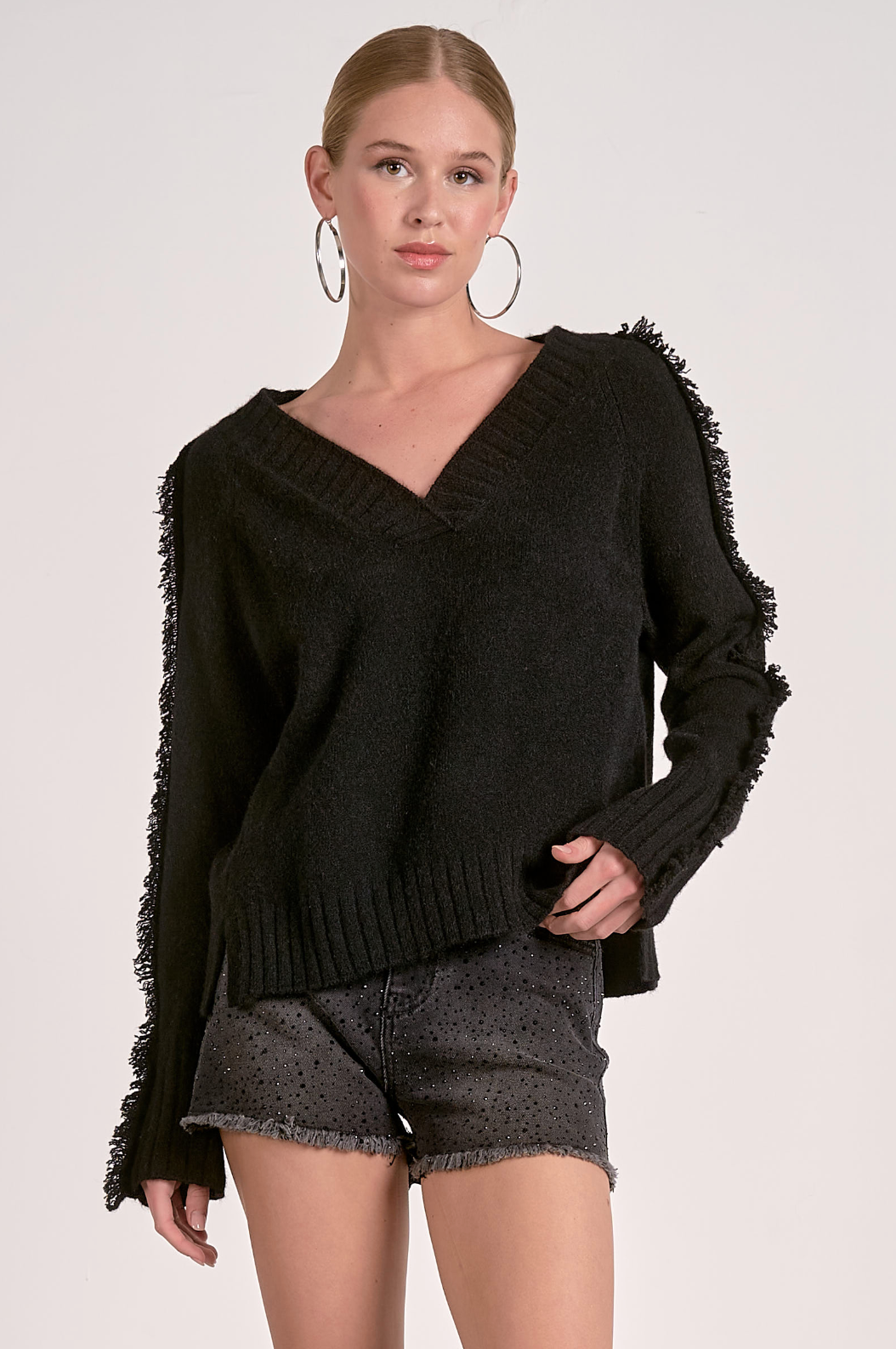 Frayed V-Neck Sweater