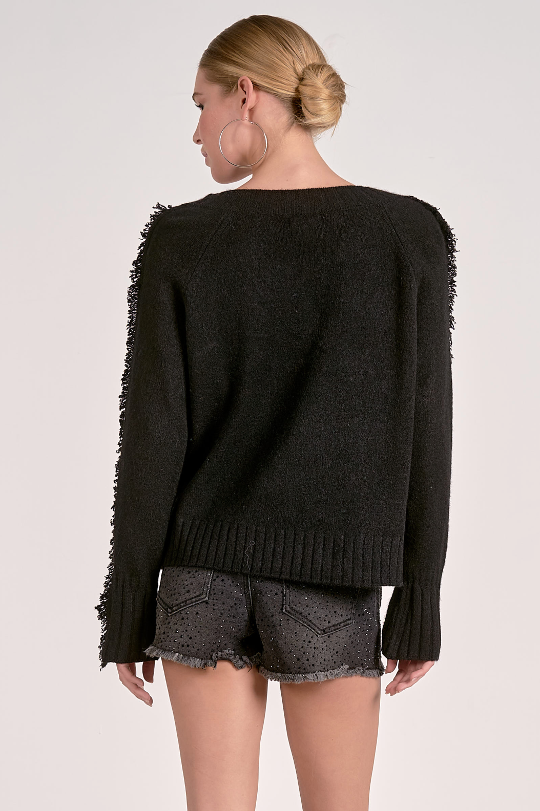 Frayed V-Neck Sweater