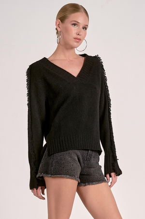 Frayed V-Neck Sweater