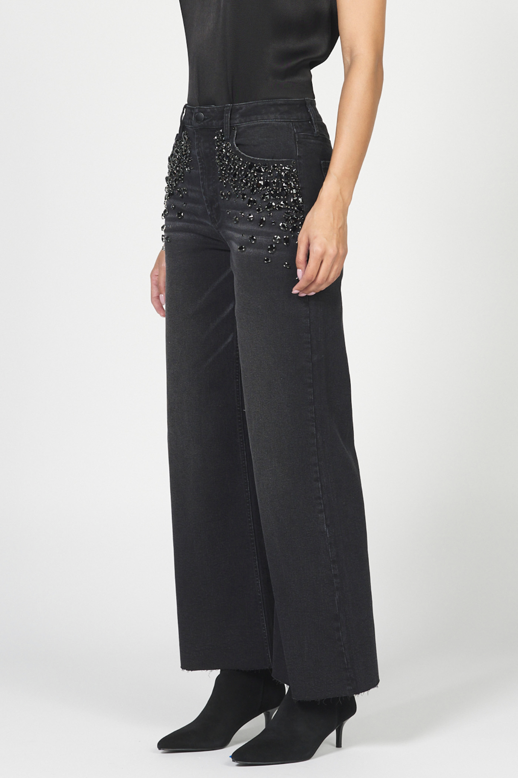 Fiona High Rise Wide Leg Jeans - Black Sparkle