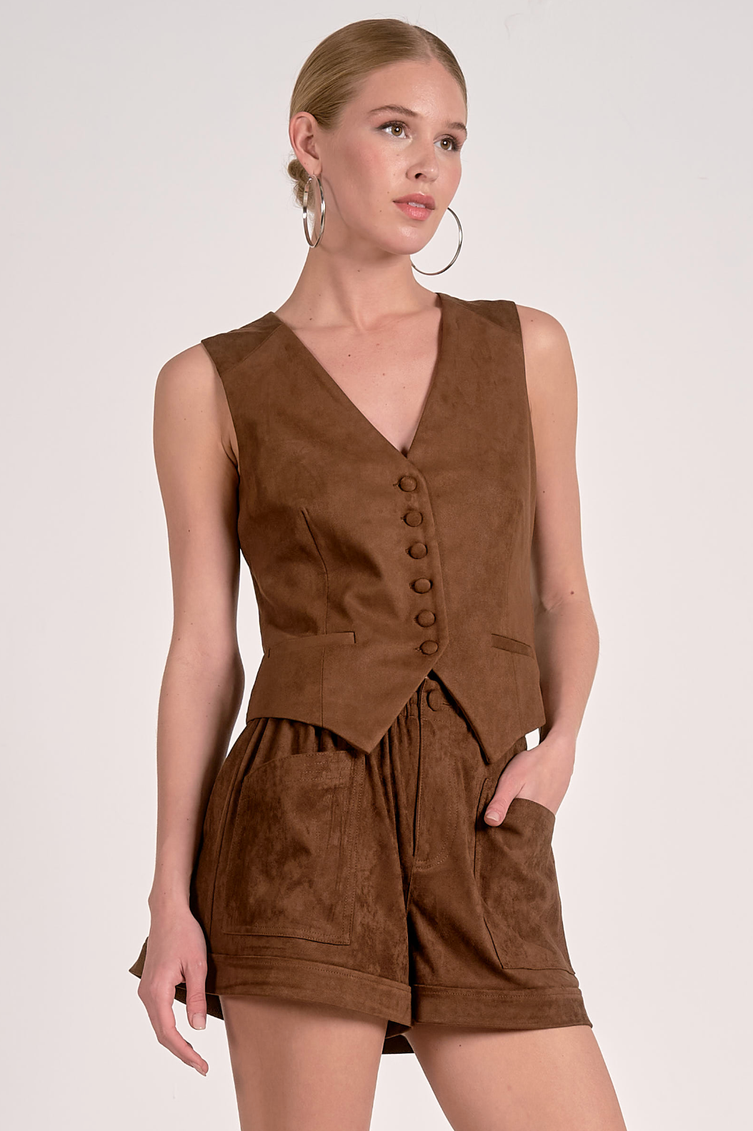 Suede V-Neck Vest - Chocolate