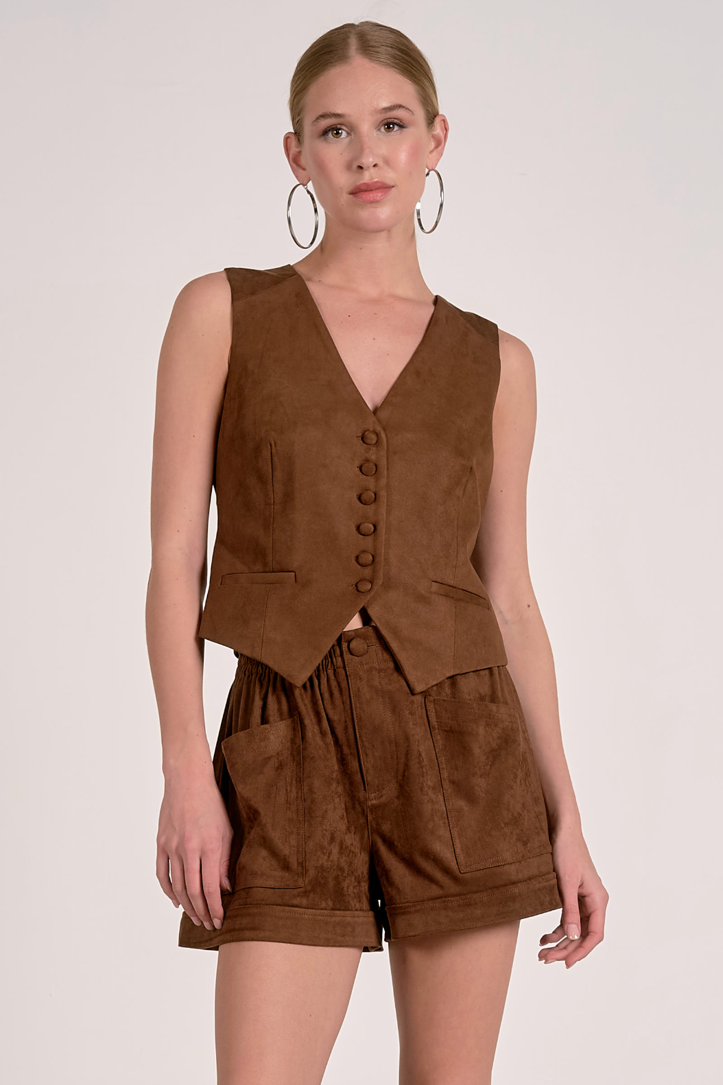 Suede V-Neck Vest - Chocolate