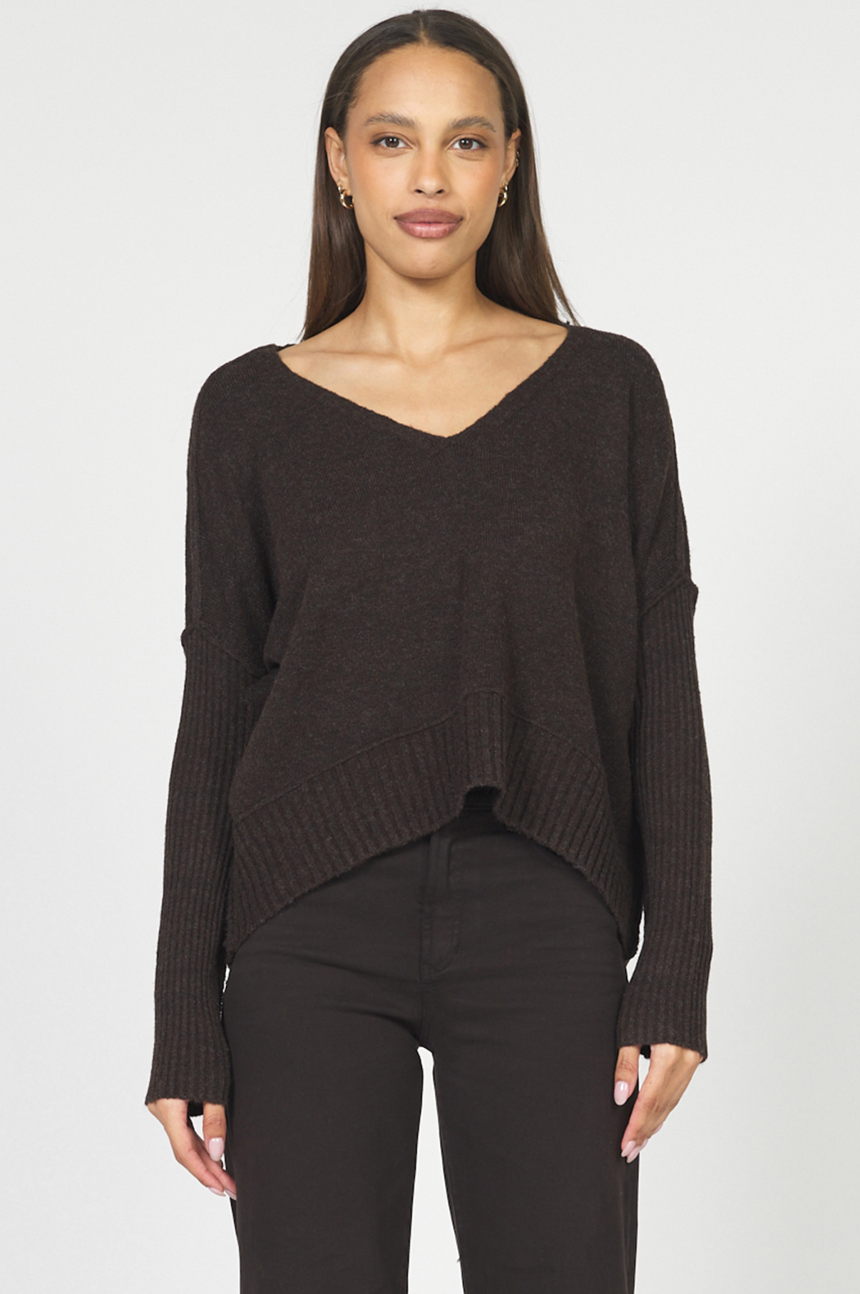 Clarette V-Neck Sweater - Chocolate