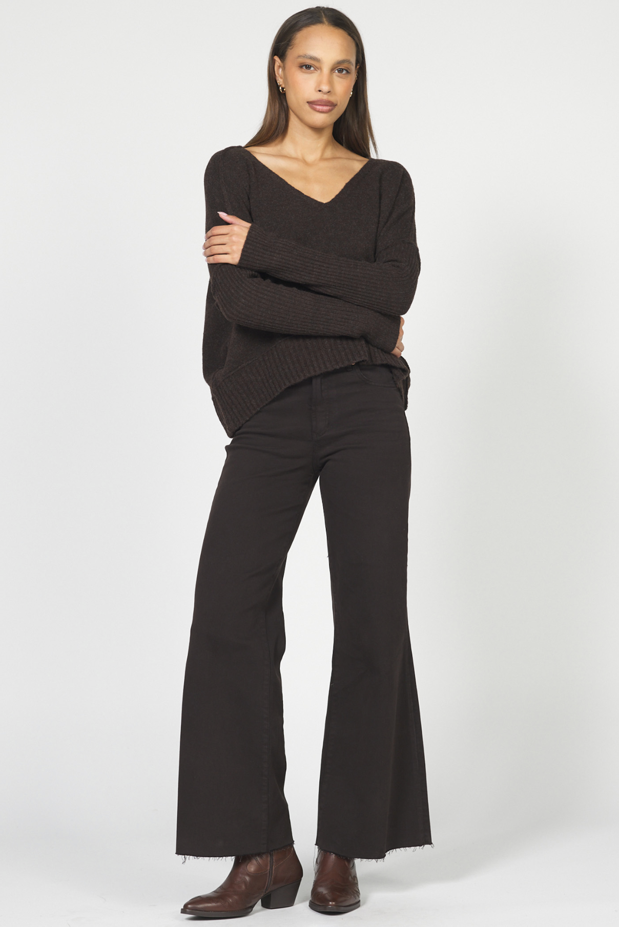 Clarette V-Neck Sweater - Chocolate