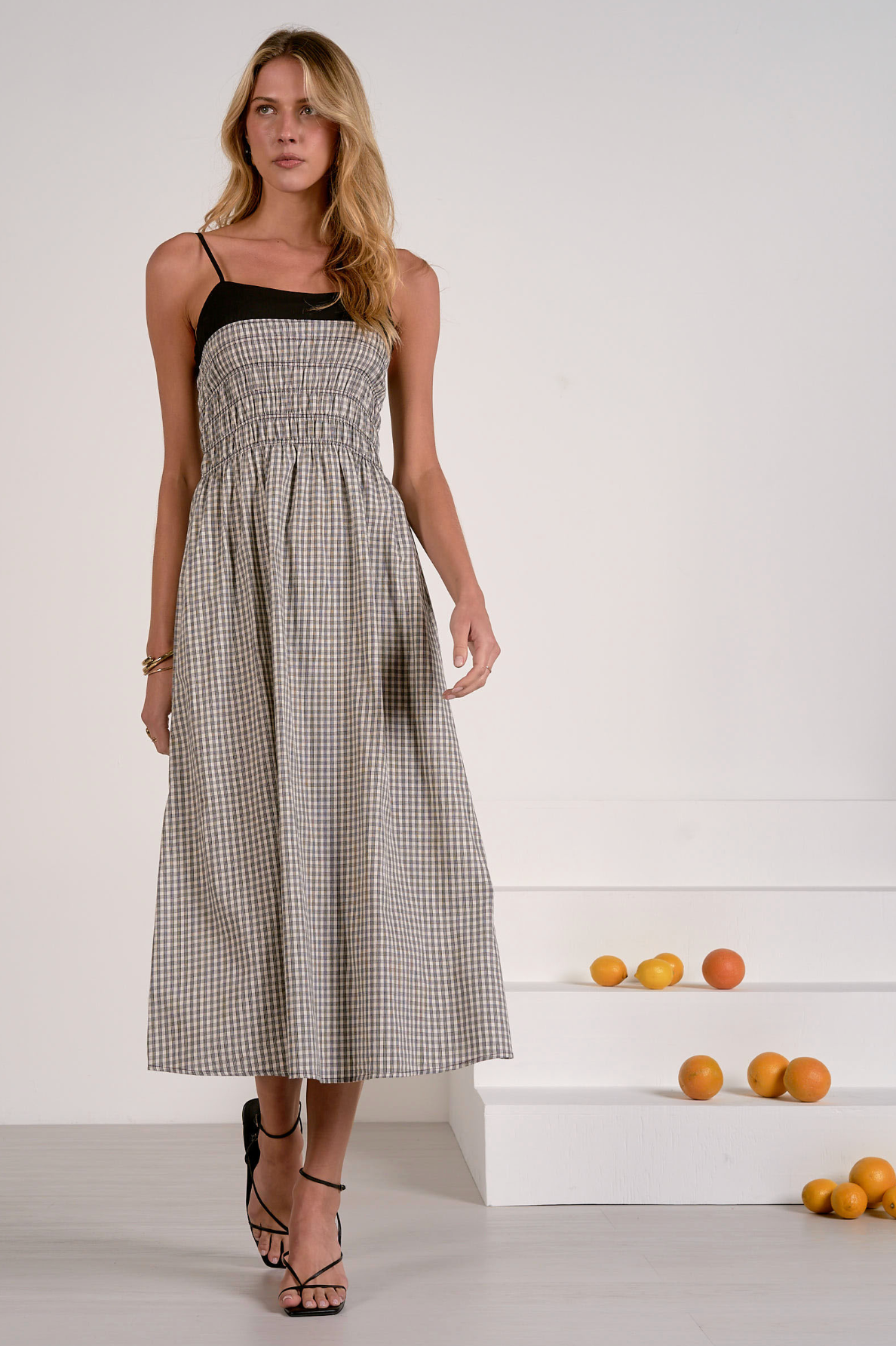 Gingham Print Midi Dress