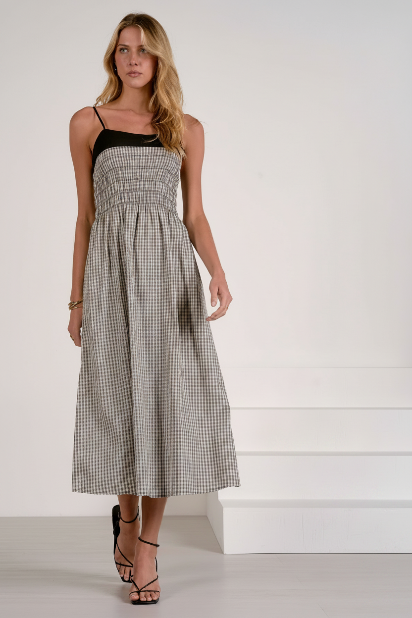 Gingham Print Midi Dress