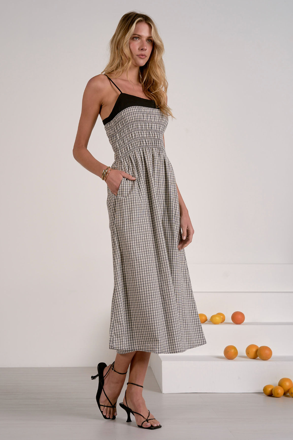 Gingham Print Midi Dress