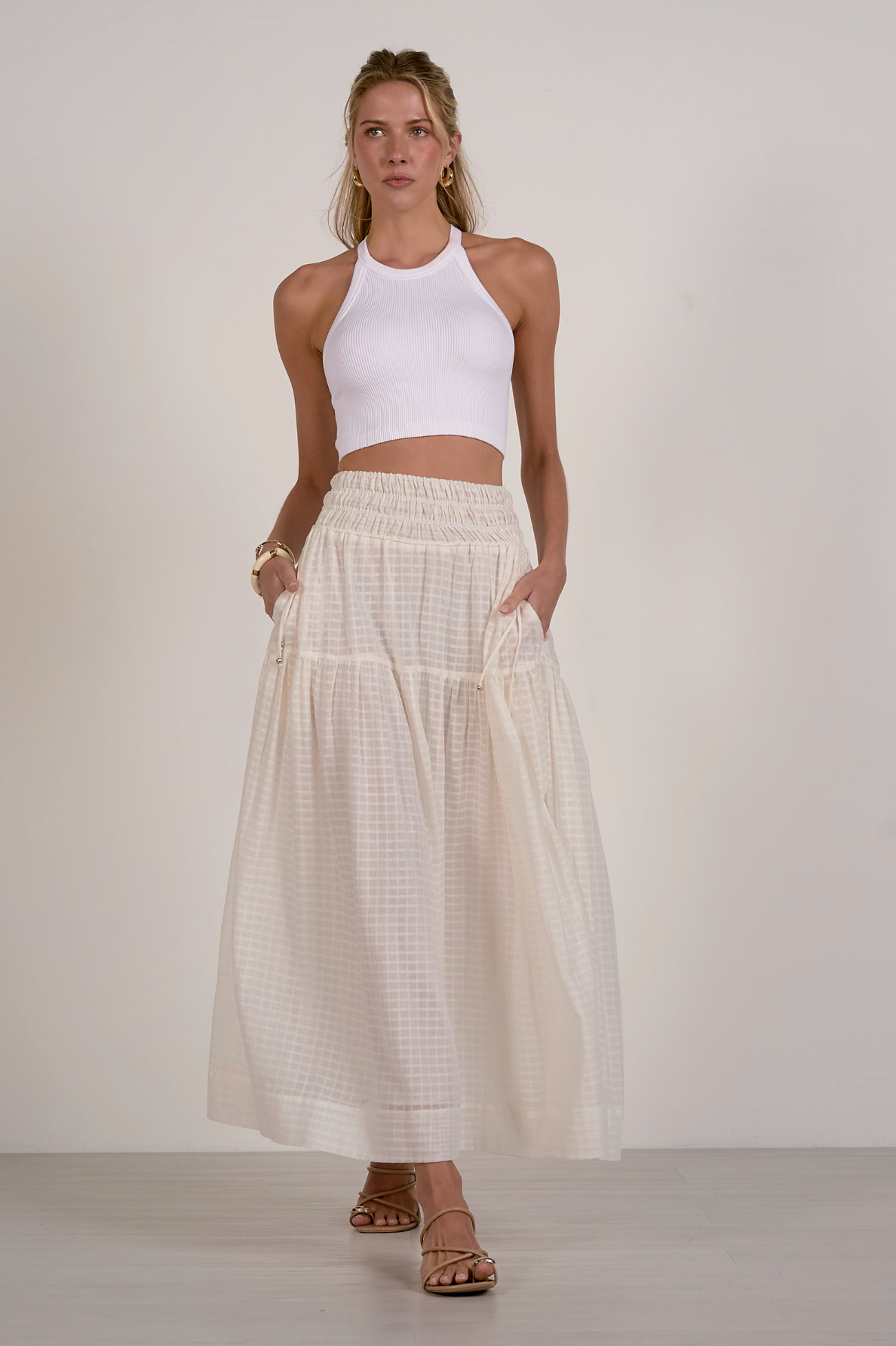 Linen Summer Maxi Skirt - White