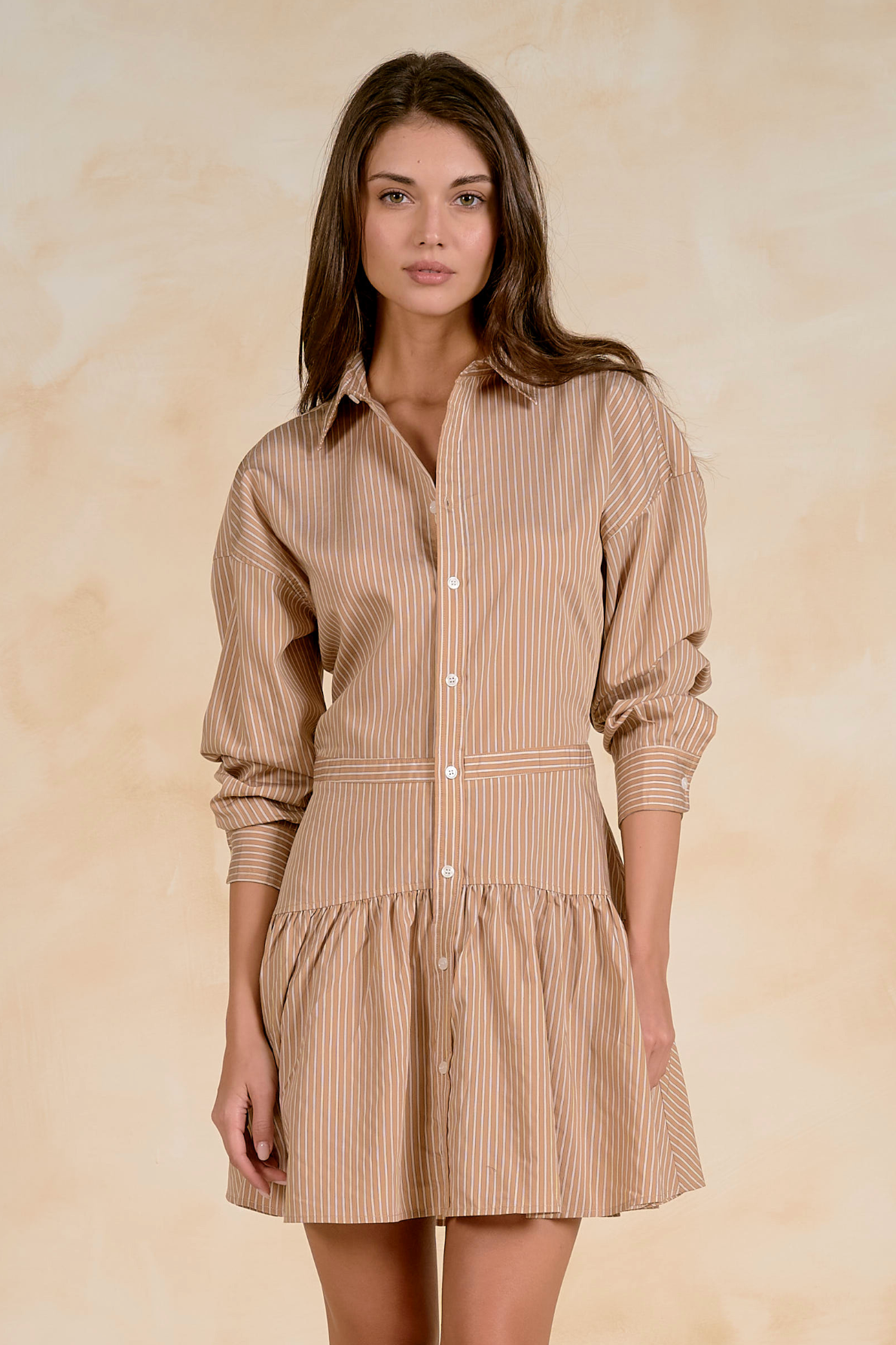 Sophia Mini Dress - Tan Stripe