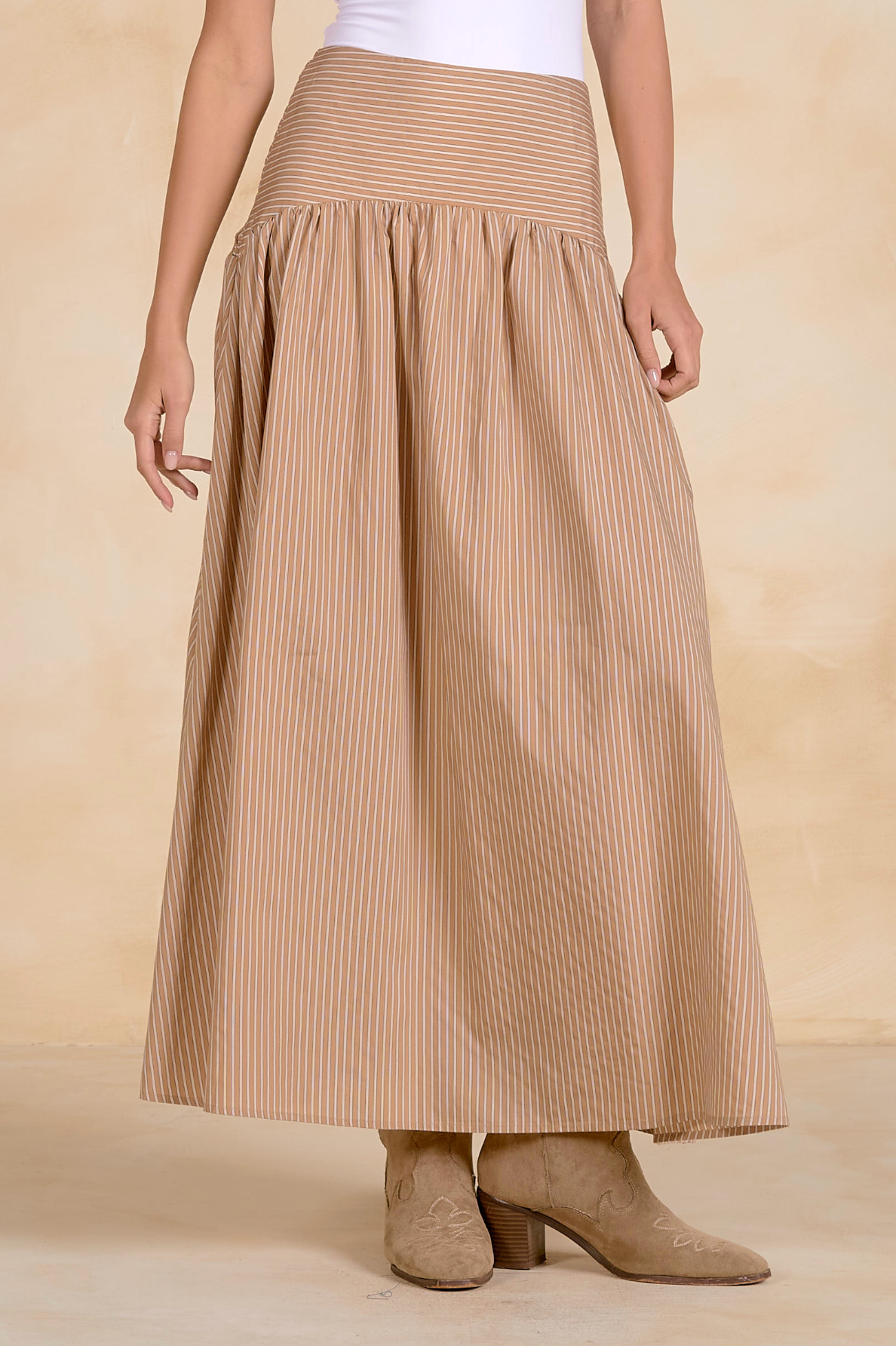 Claudia Maxi Skirt - Tan Stripe