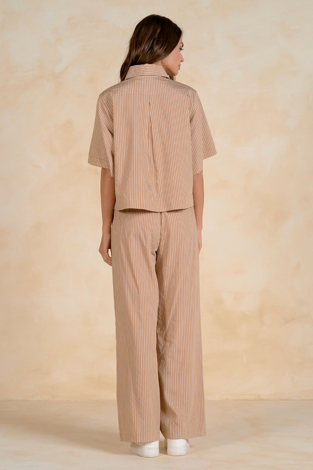 Pinstripe Cropped Button Down - Tan Stripe