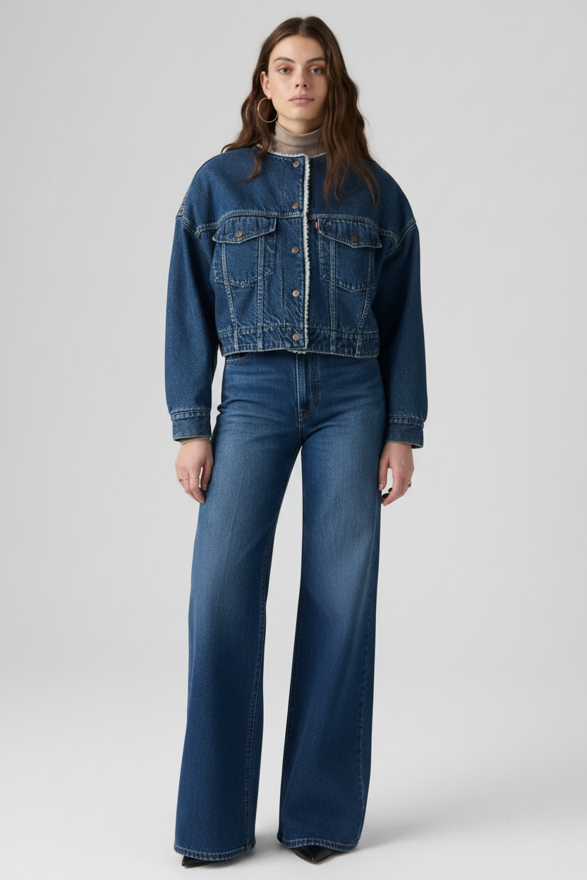 Levi's - Collarless Crop Sherpa Trucker Jacket - Rogue Rum