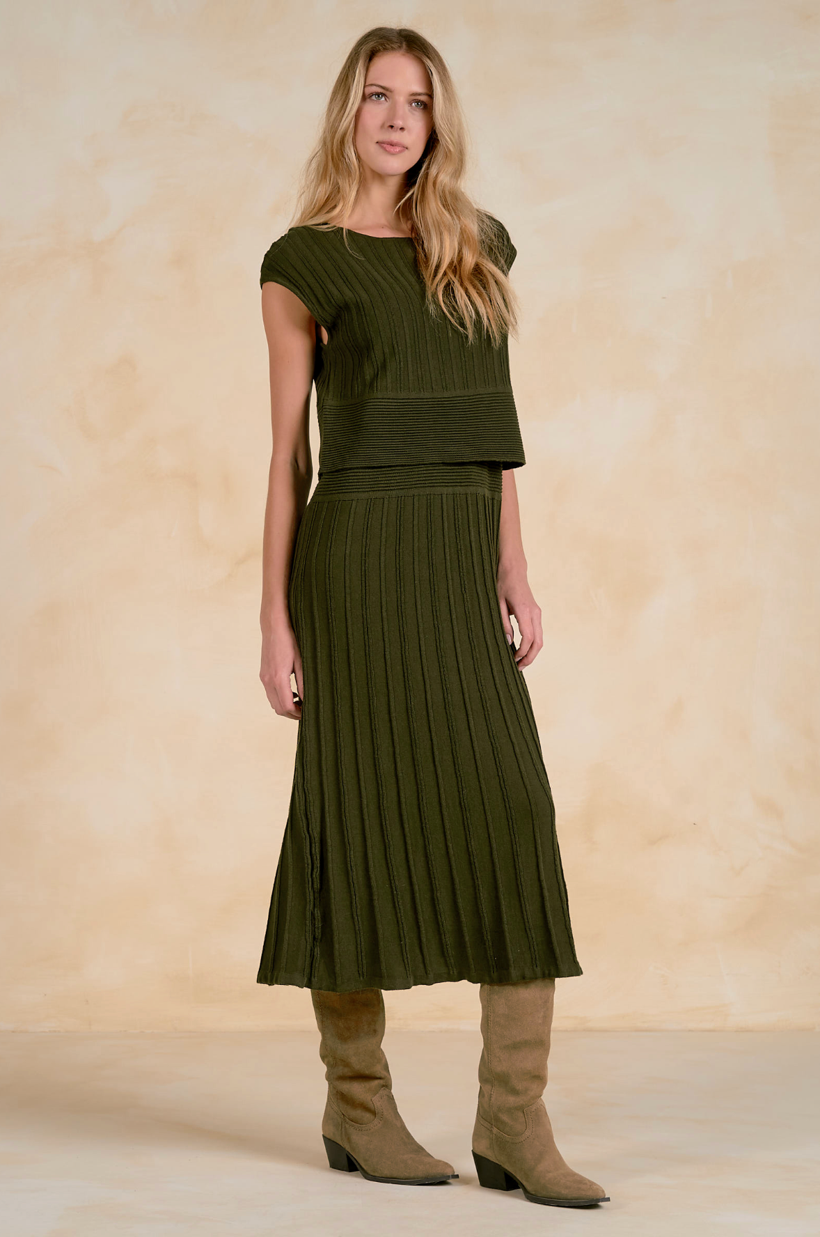 Amelia Knit Midi Dress - Olive