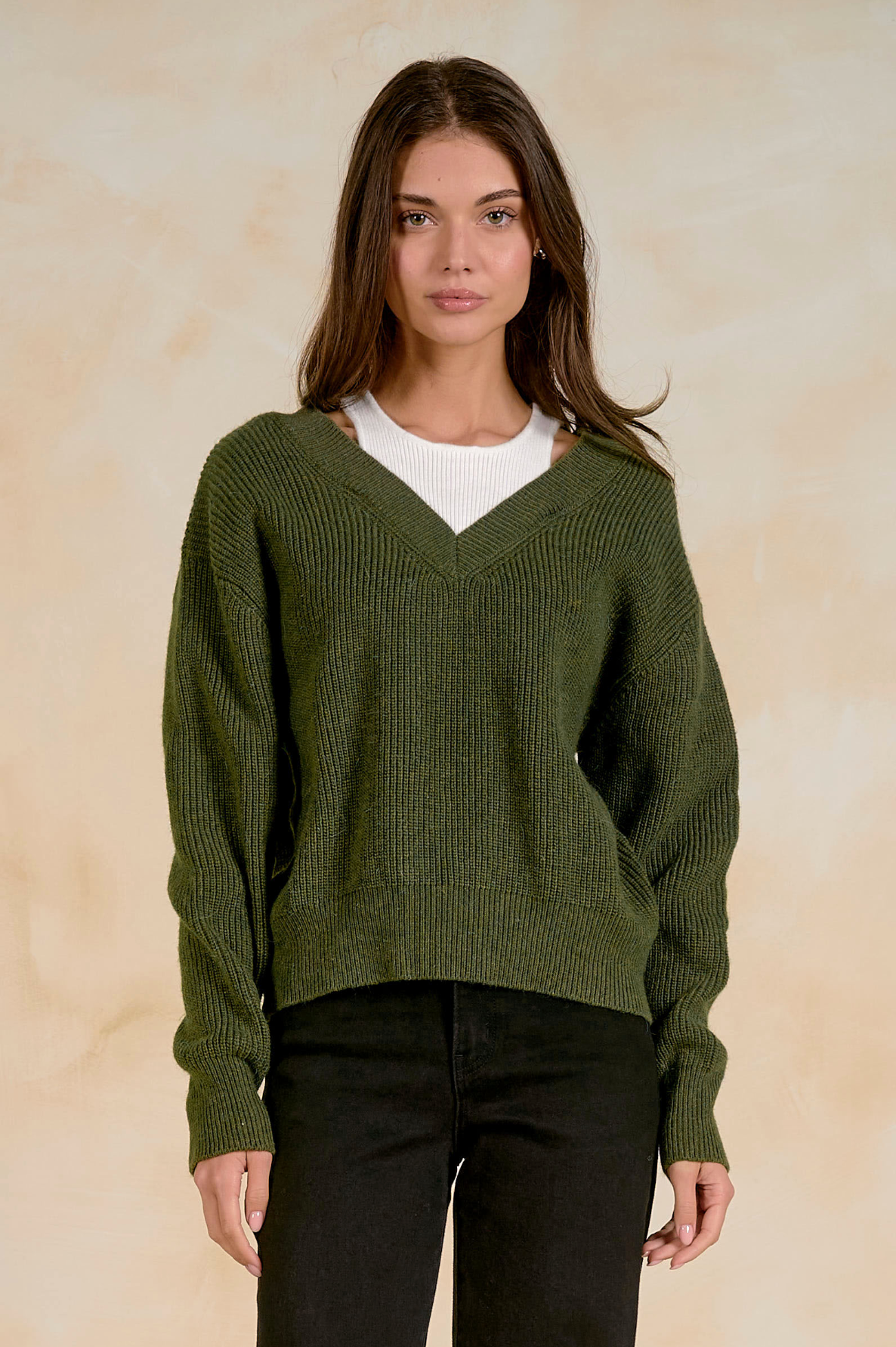 Double Layer Knit Sweater - Olive