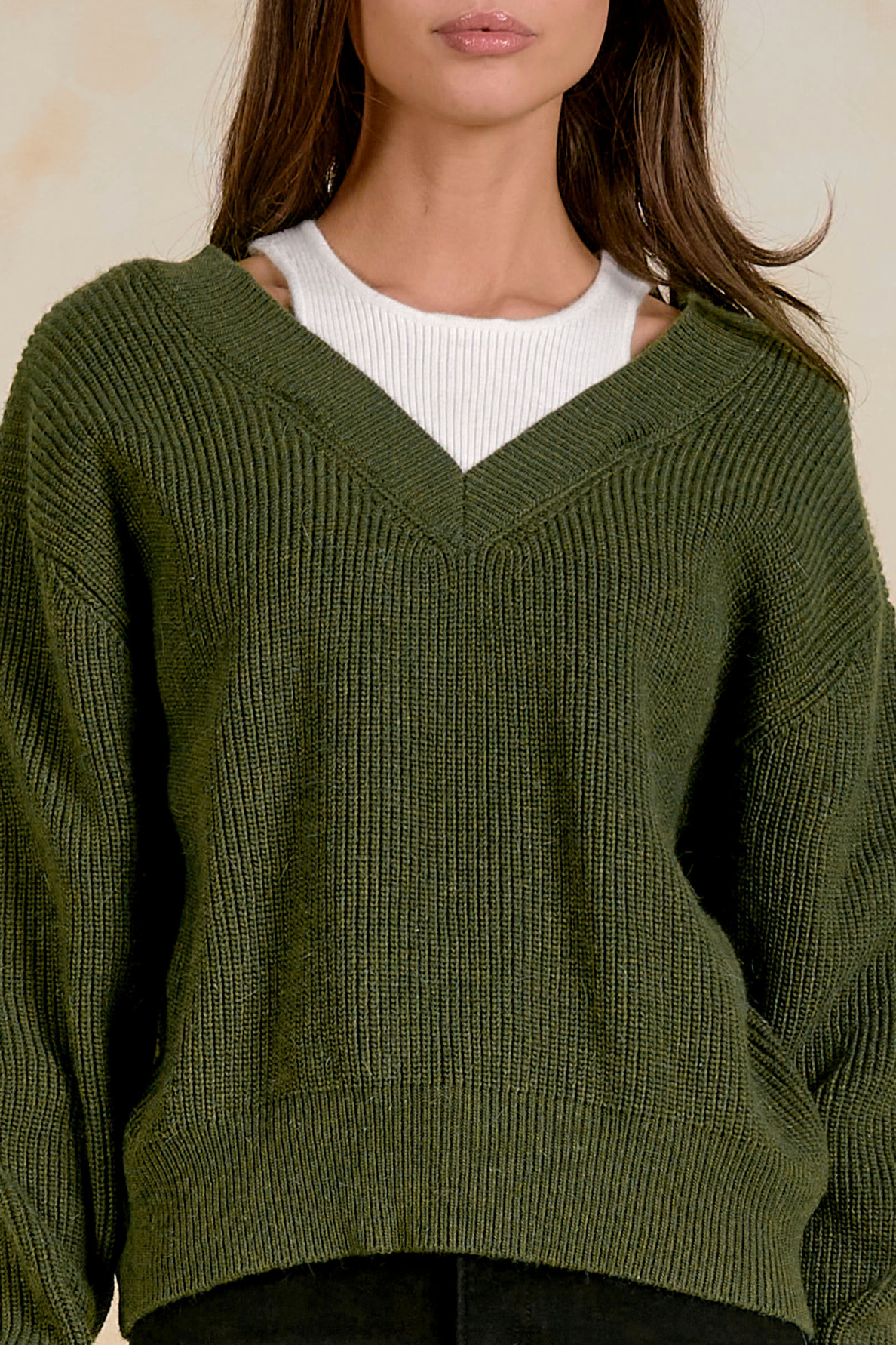 Double Layer Knit Sweater - Olive