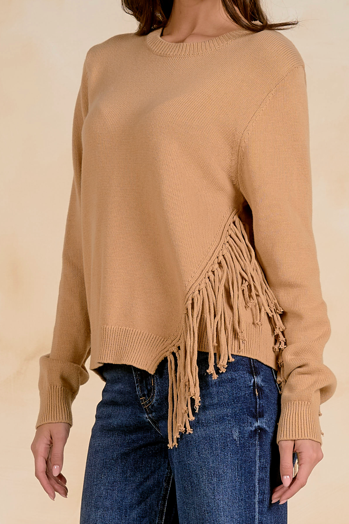Chloe Fringe Sweater - Tan