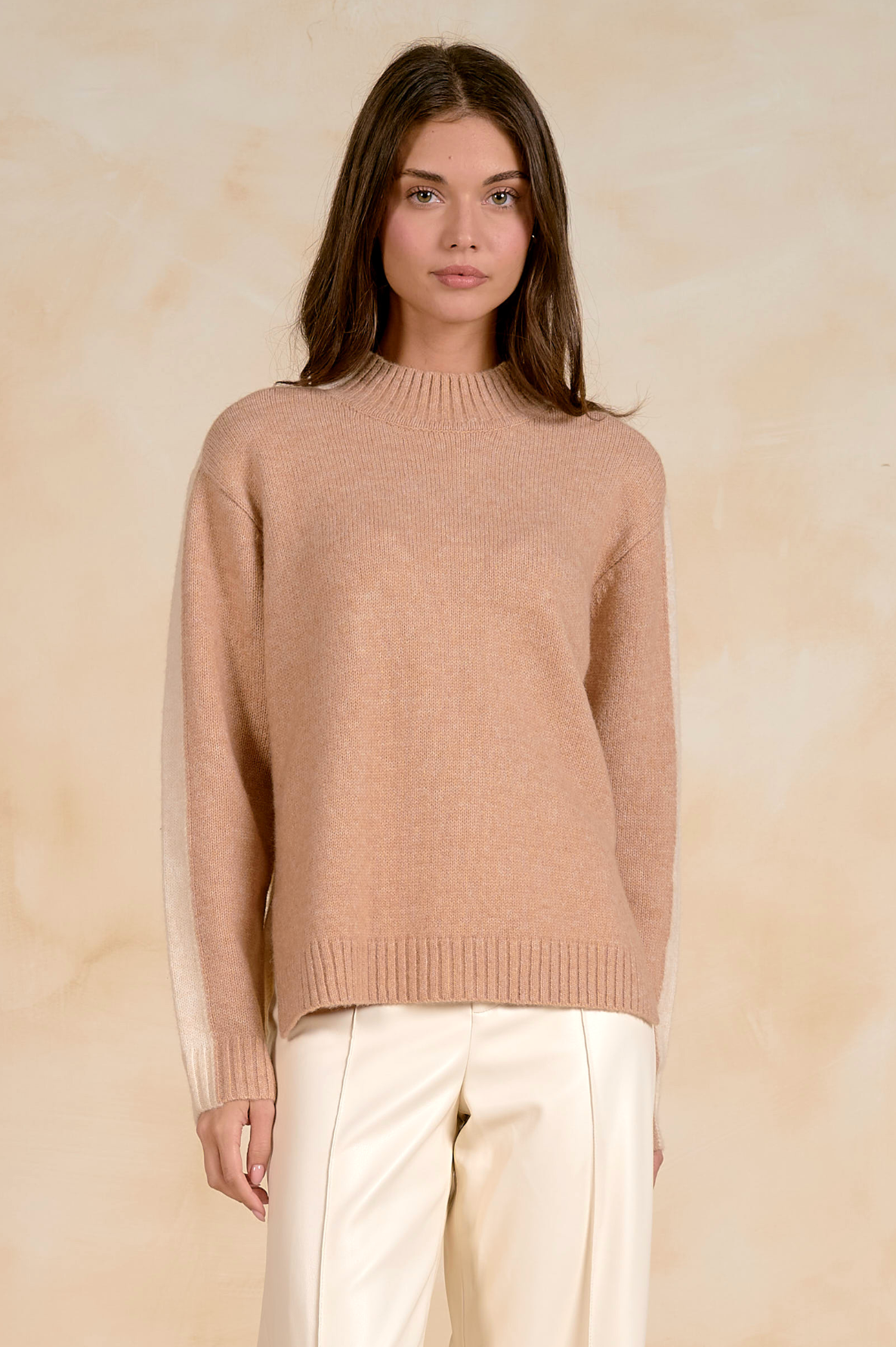 Two Tone Knit Sweater - Tan