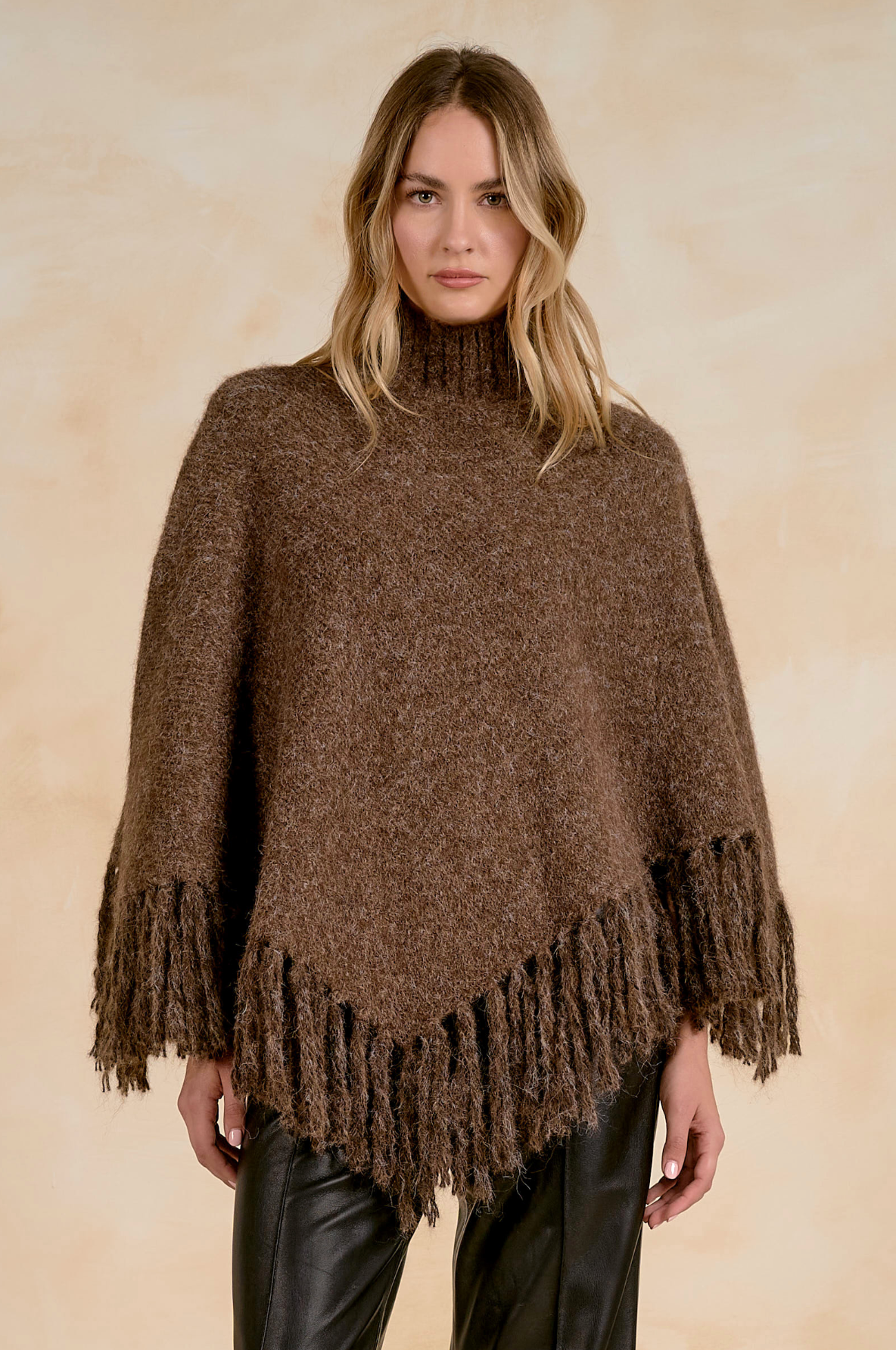 Fringe Poncho - Brown