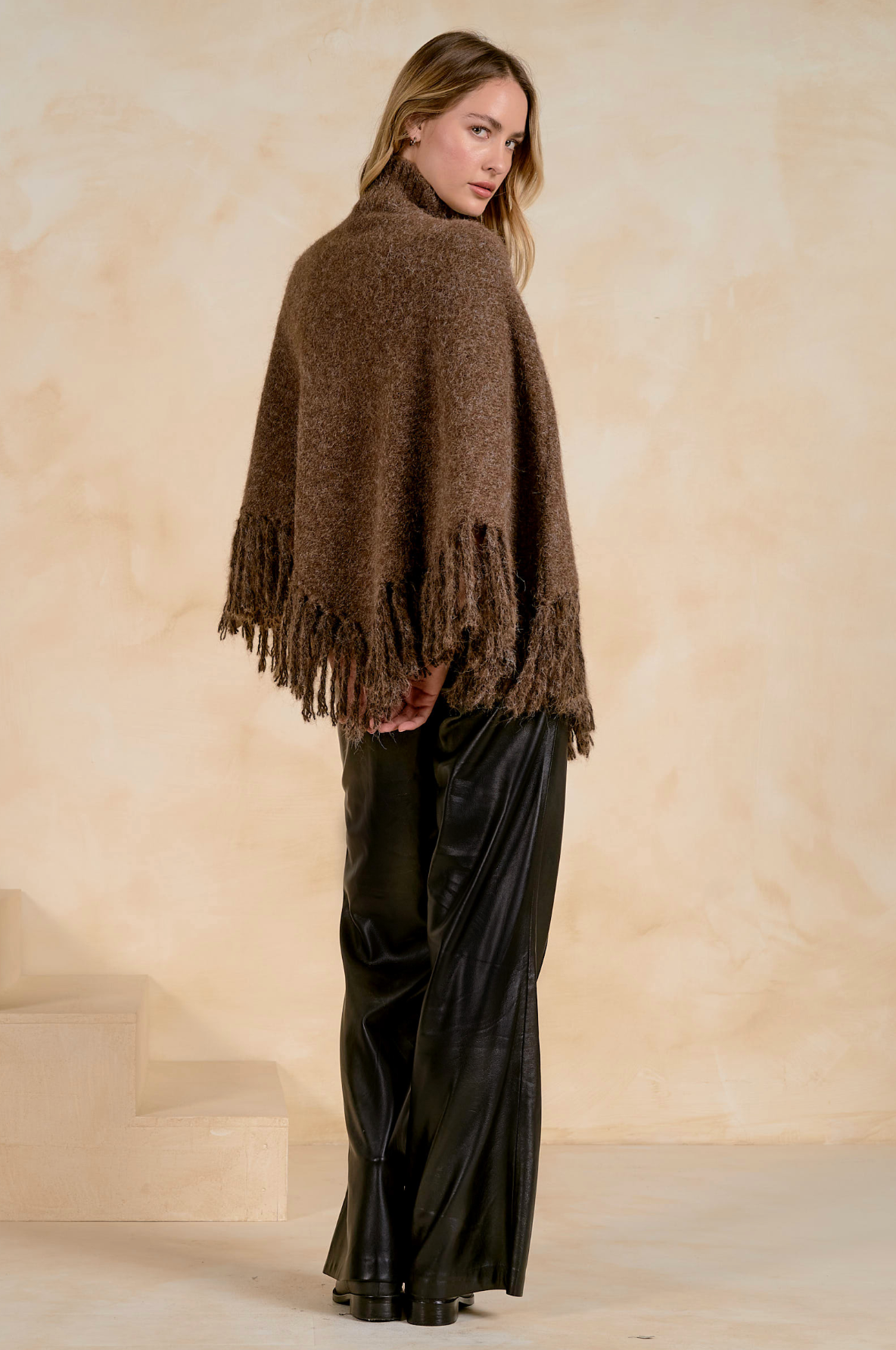 Fringe Poncho - Brown