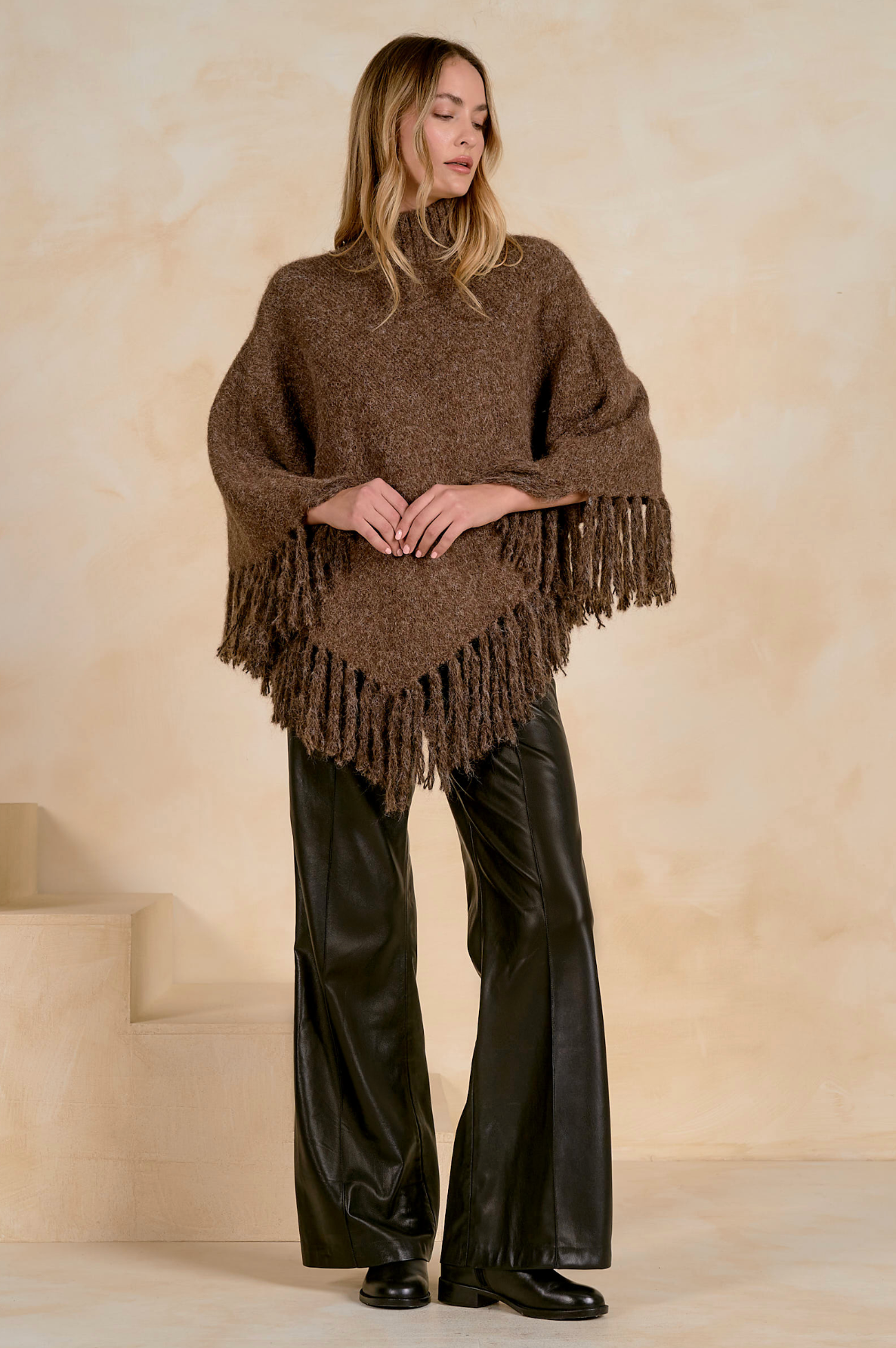 Fringe Poncho - Brown