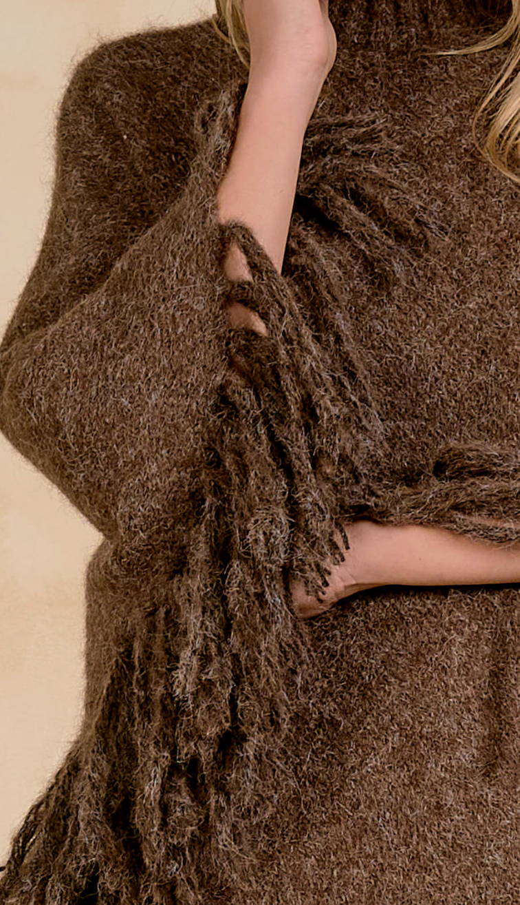 Fringe Poncho - Brown