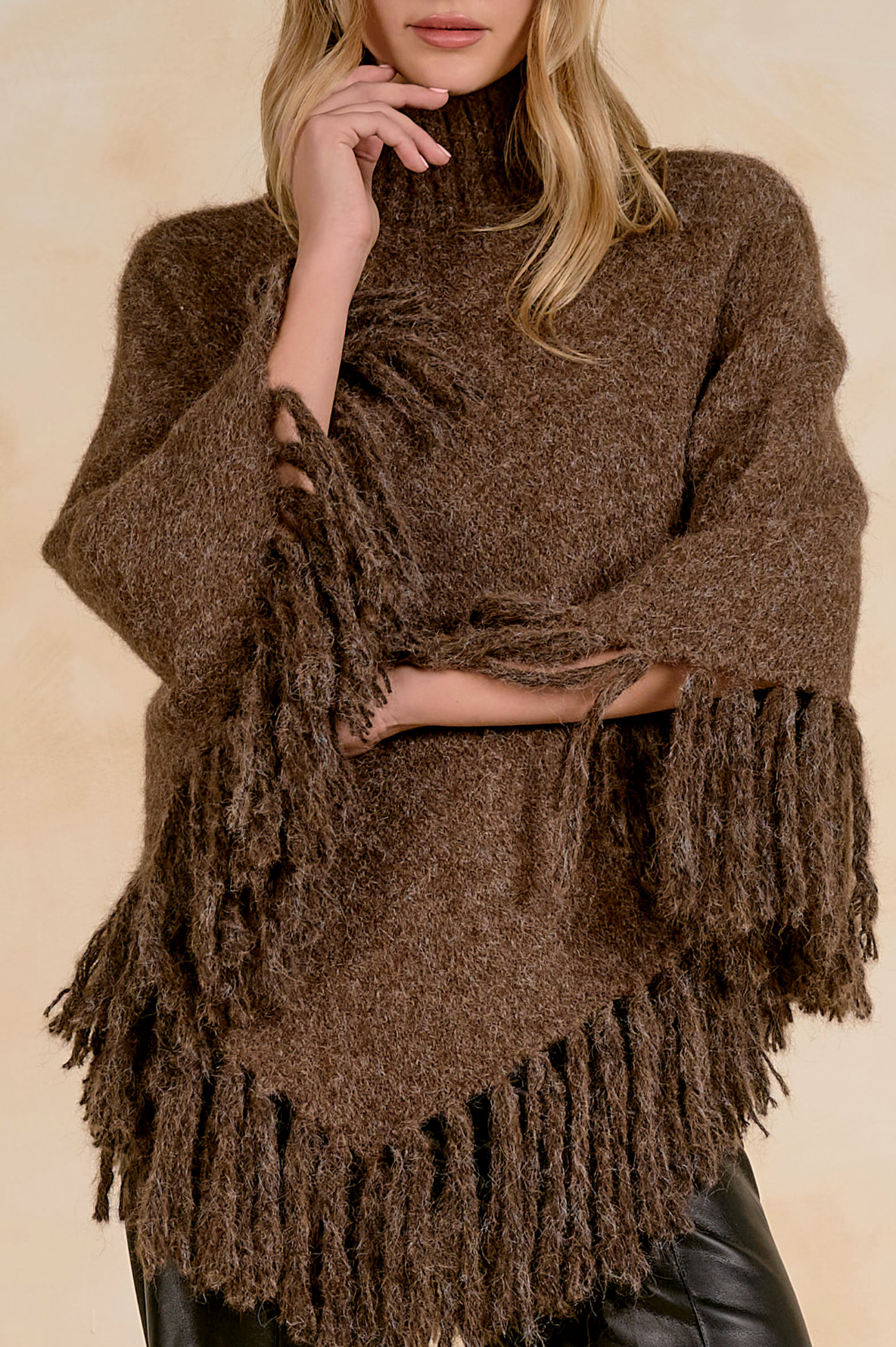 Fringe Poncho - Brown