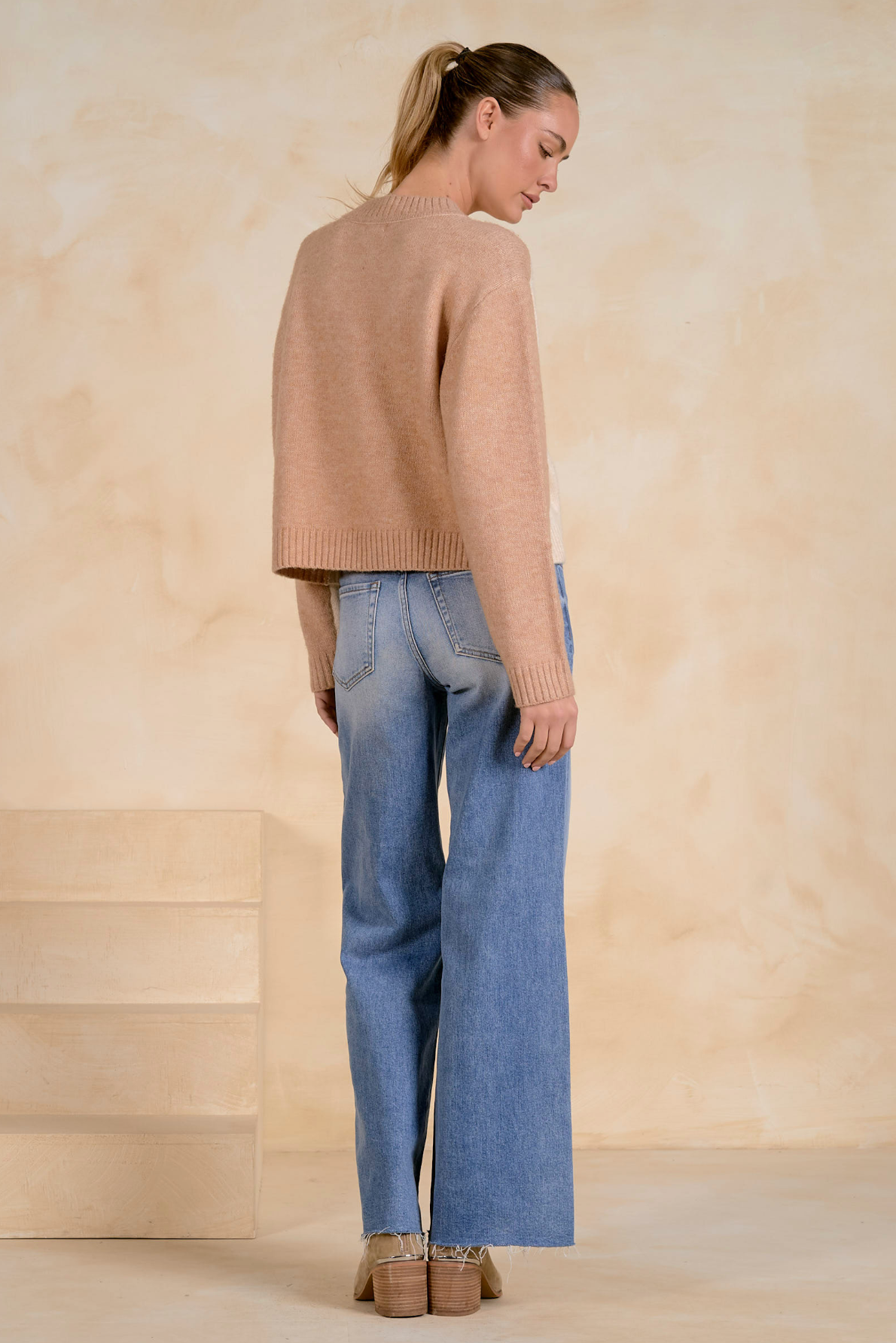 Clara Colorblock Sweater - Tan Natural