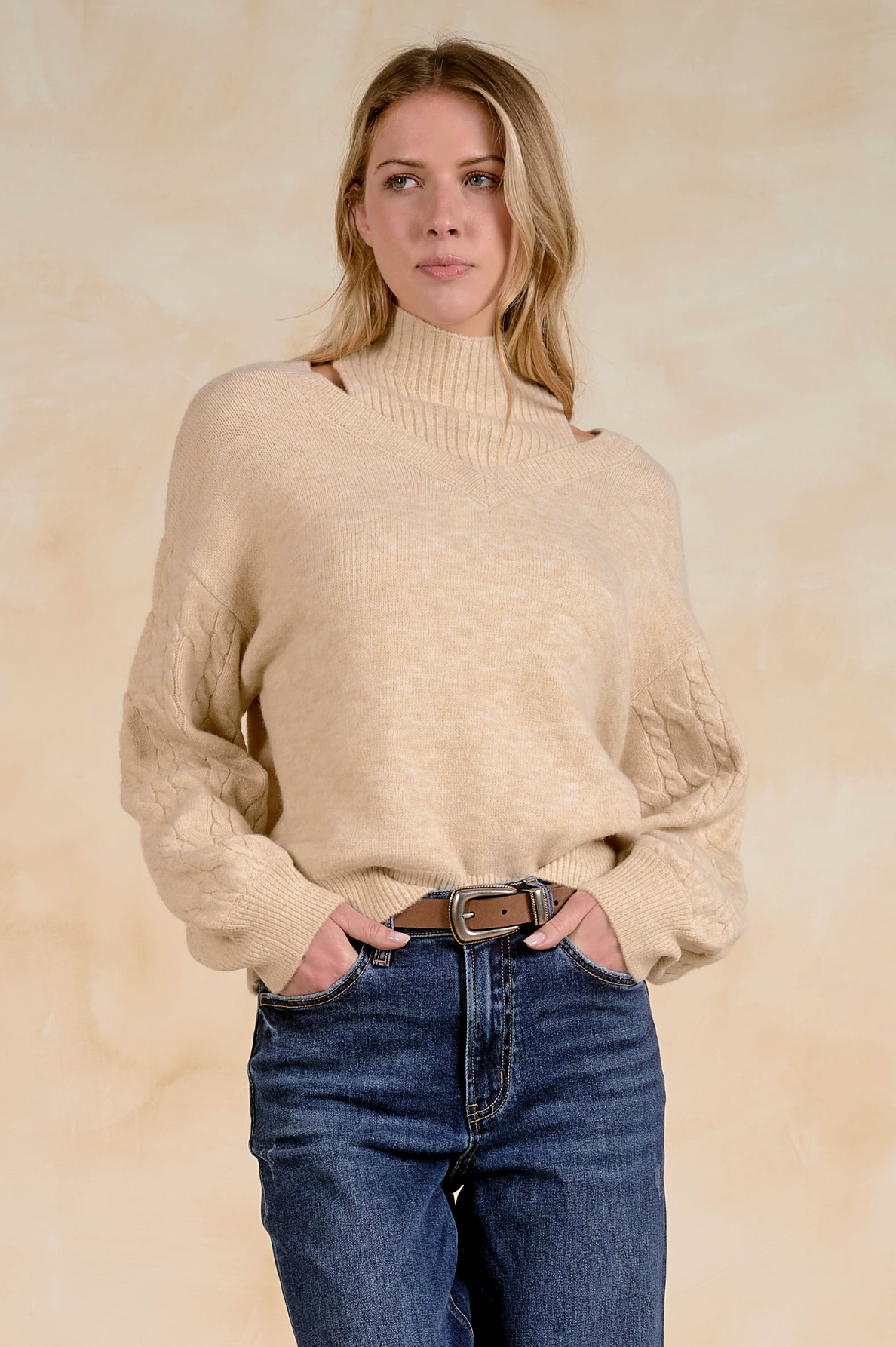 Double Layered Turtleneck Sweater - Stone