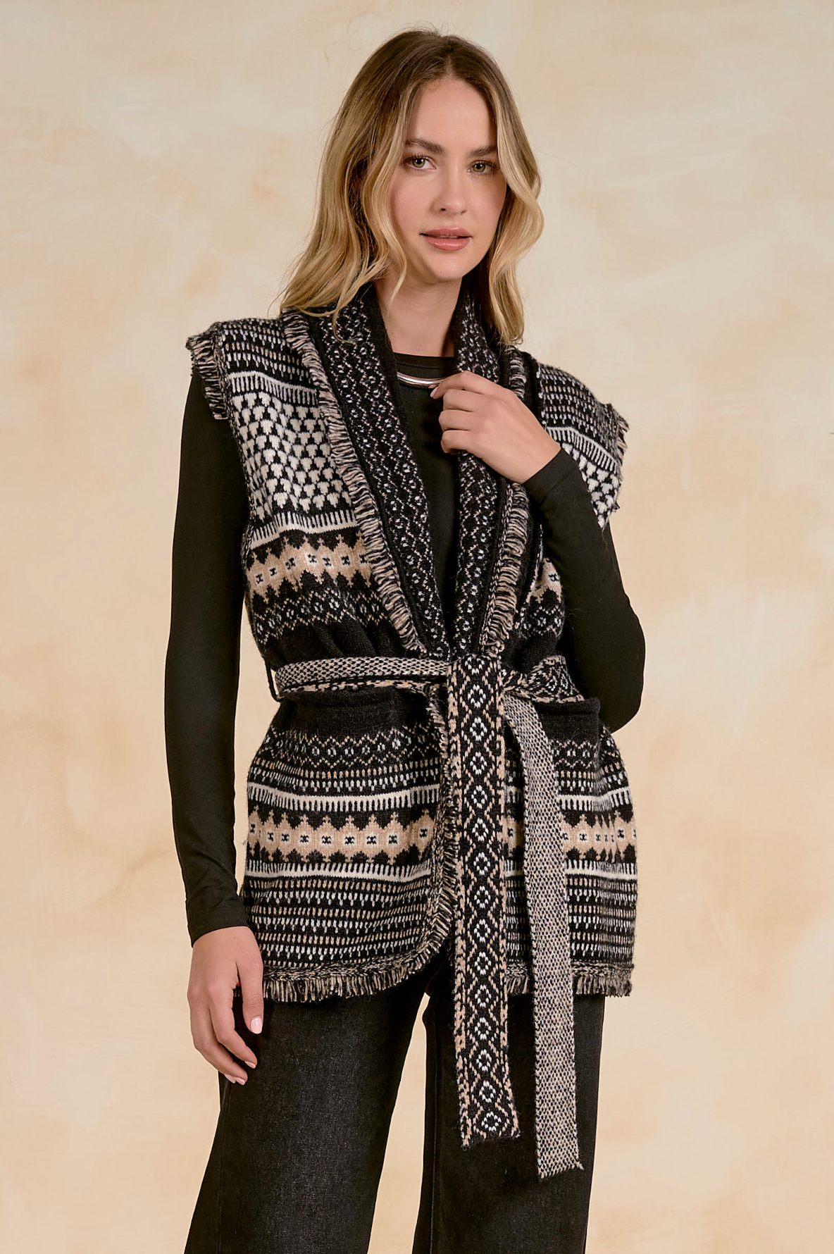 Belle Wrap Cardigan Vest - Black