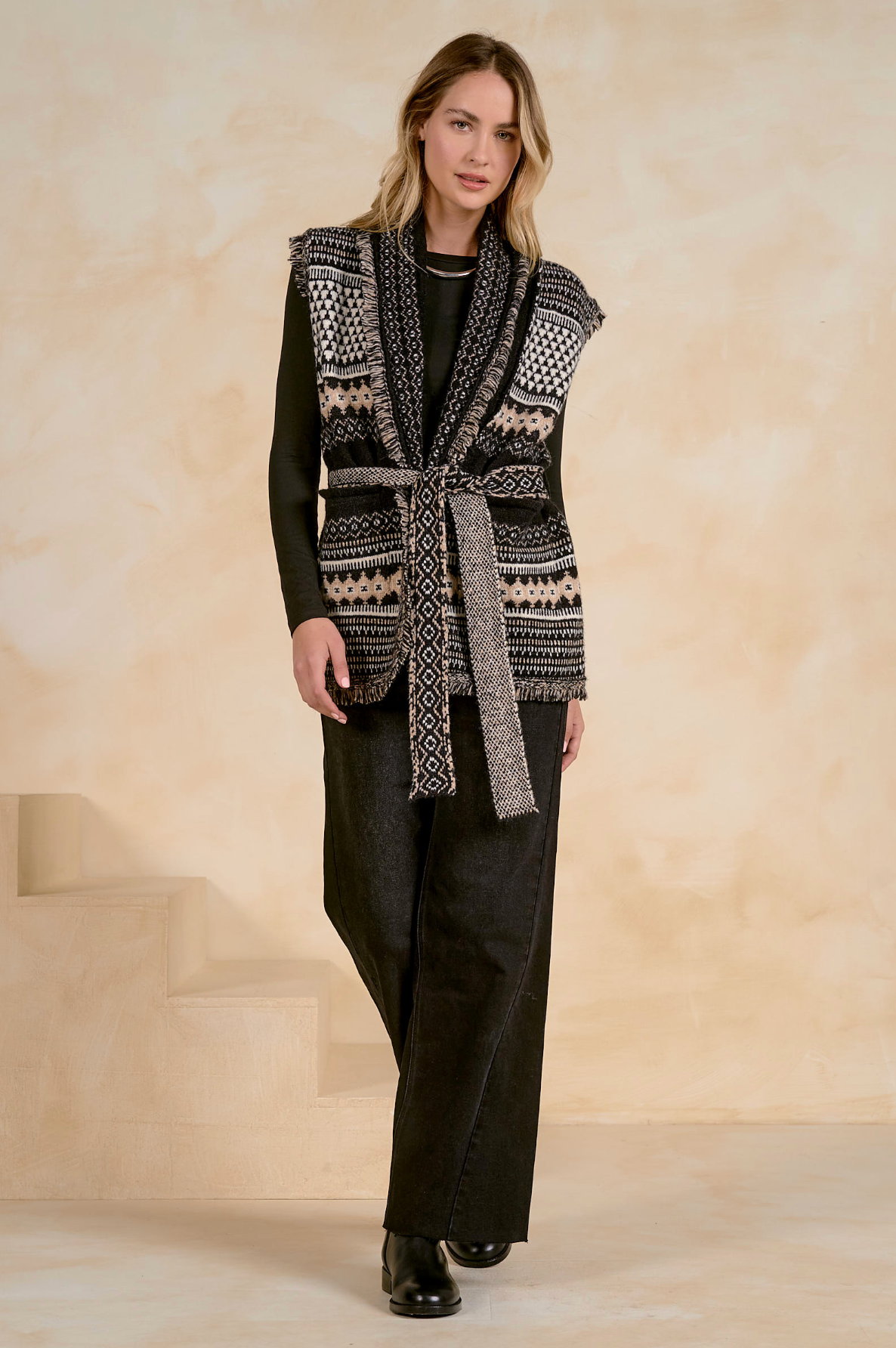 Belle Wrap Cardigan Vest - Black