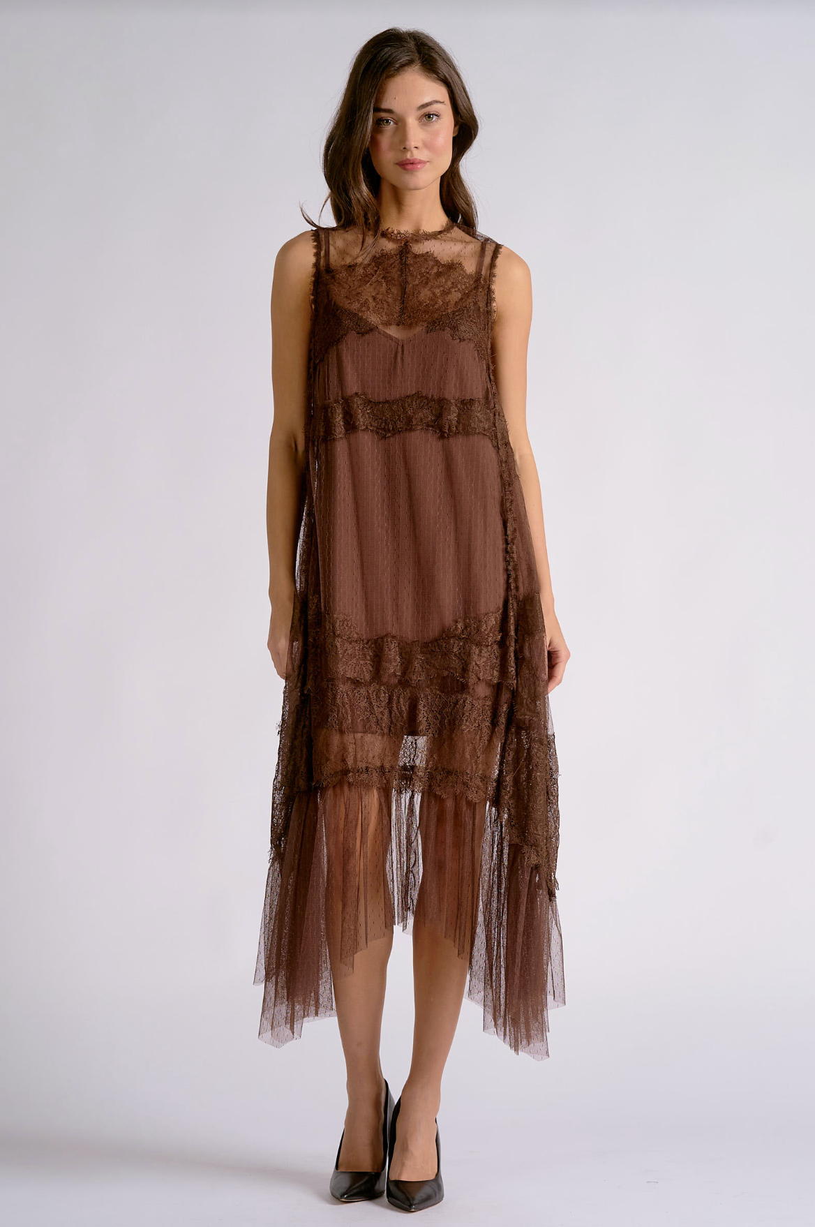 Dani Lace Midi Dress - Brown