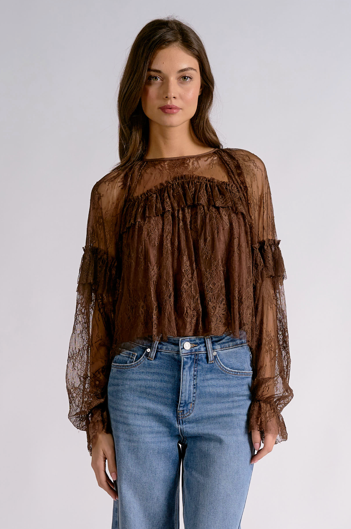 Riley Ruffle Top - Brown