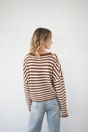 Piper Striped Cardigan - Ivory Brown