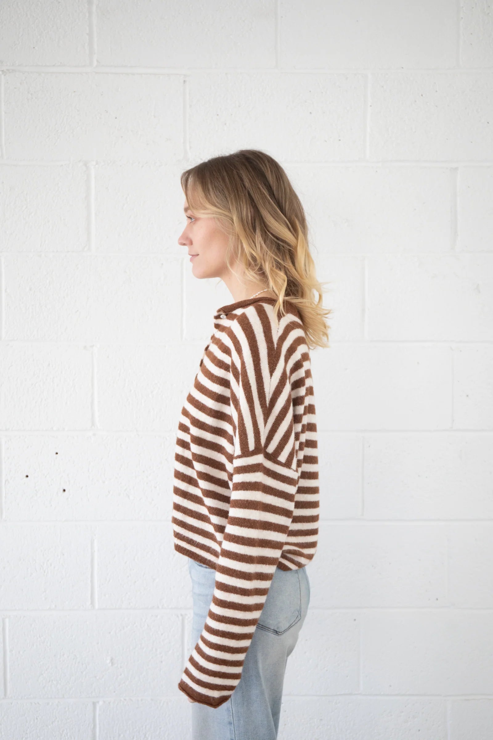 Piper Striped Cardigan - Ivory Brown