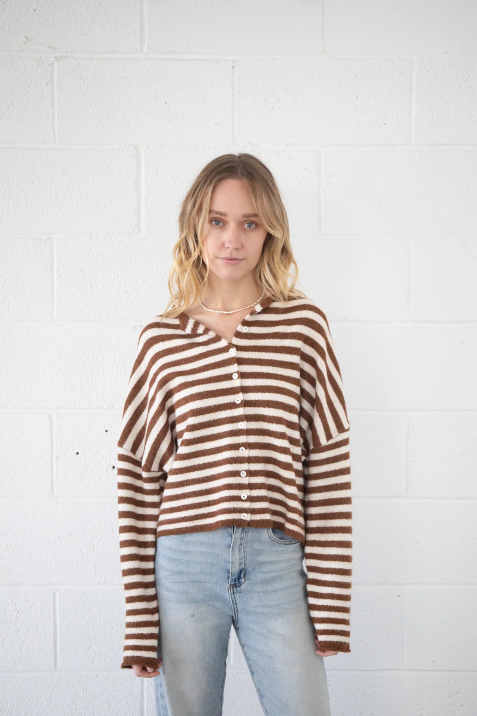 Piper Striped Cardigan - Ivory Brown