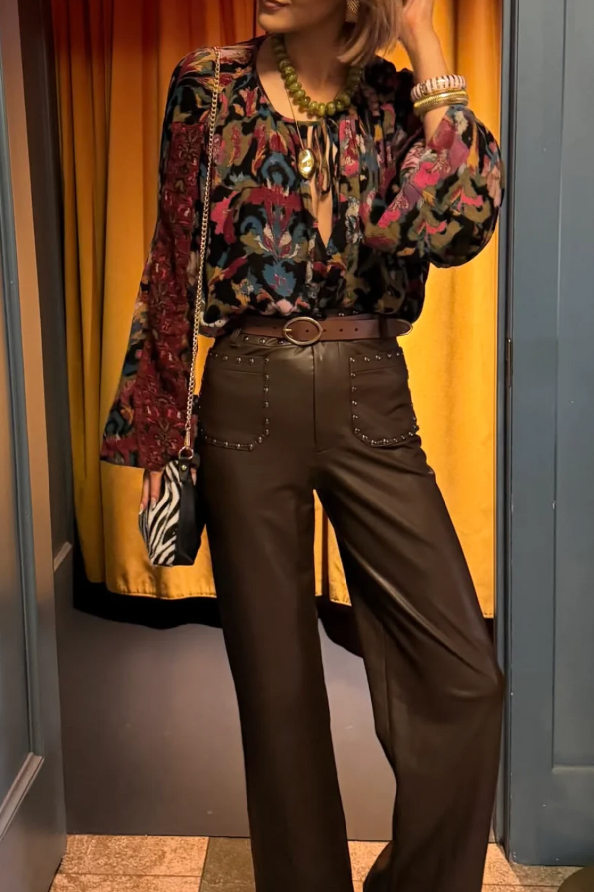 Free People Juliette Printed Blouse - Black Combo
