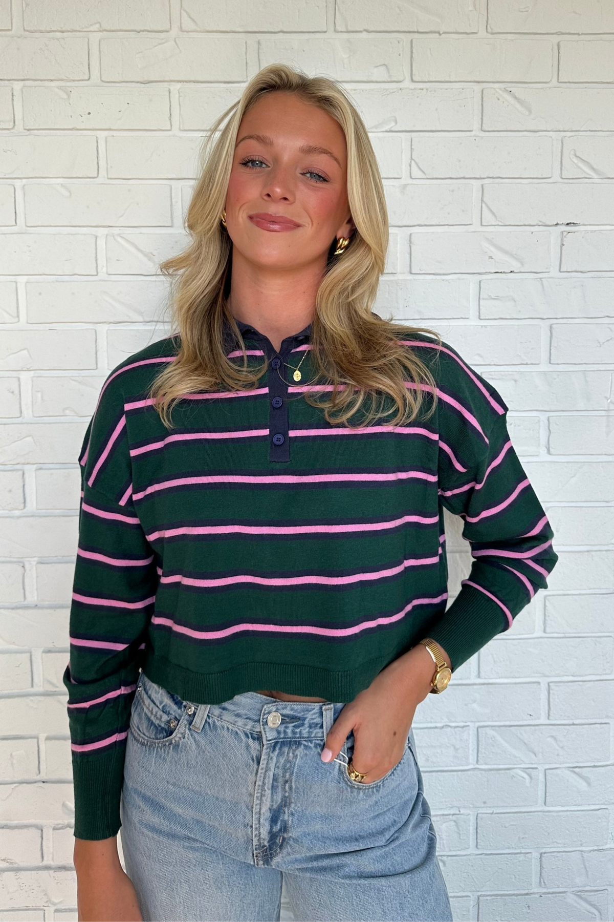 Elbrus Striped Polo Sweater - Green