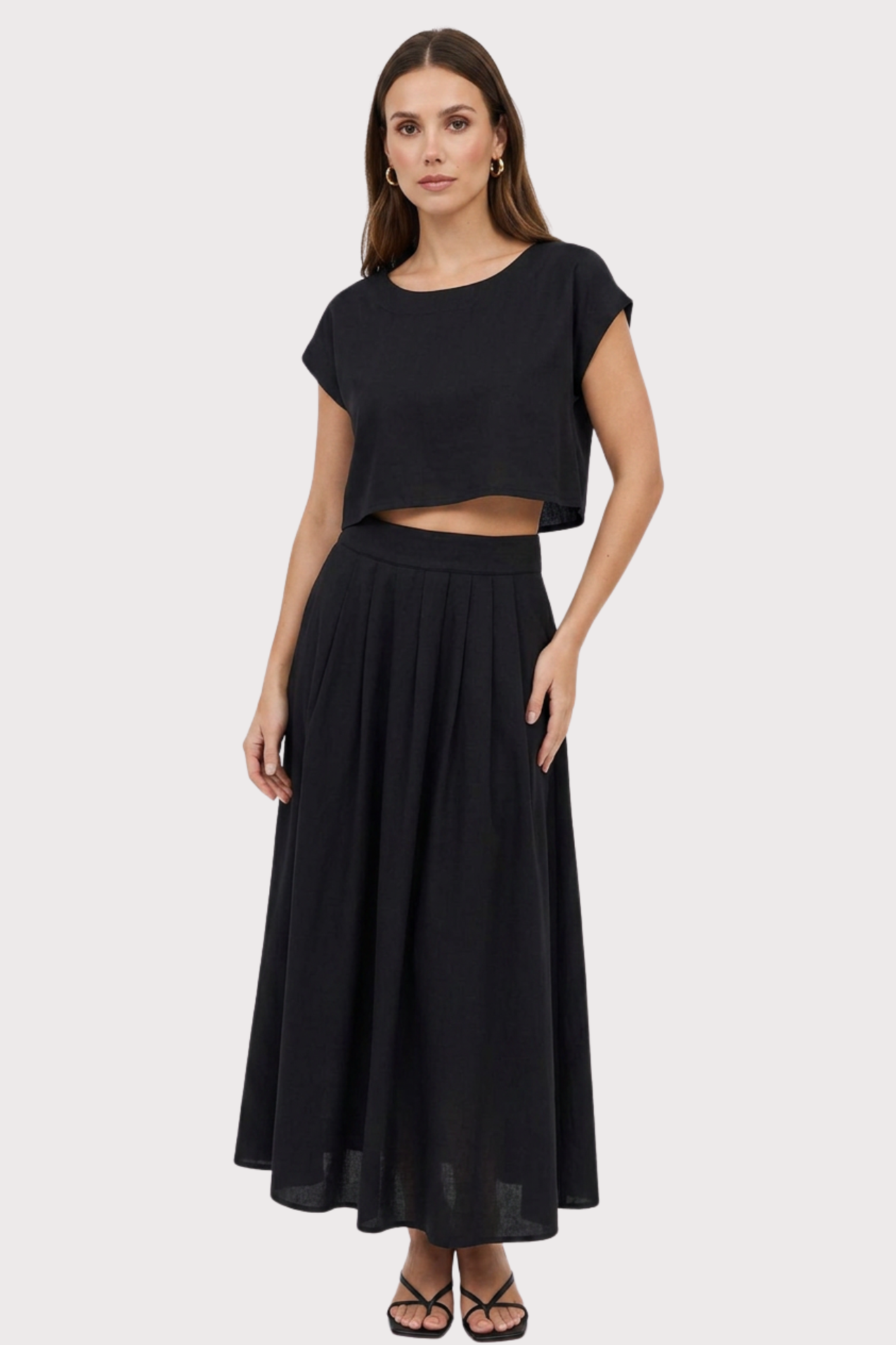 Clara Satin Skirt Set - Black