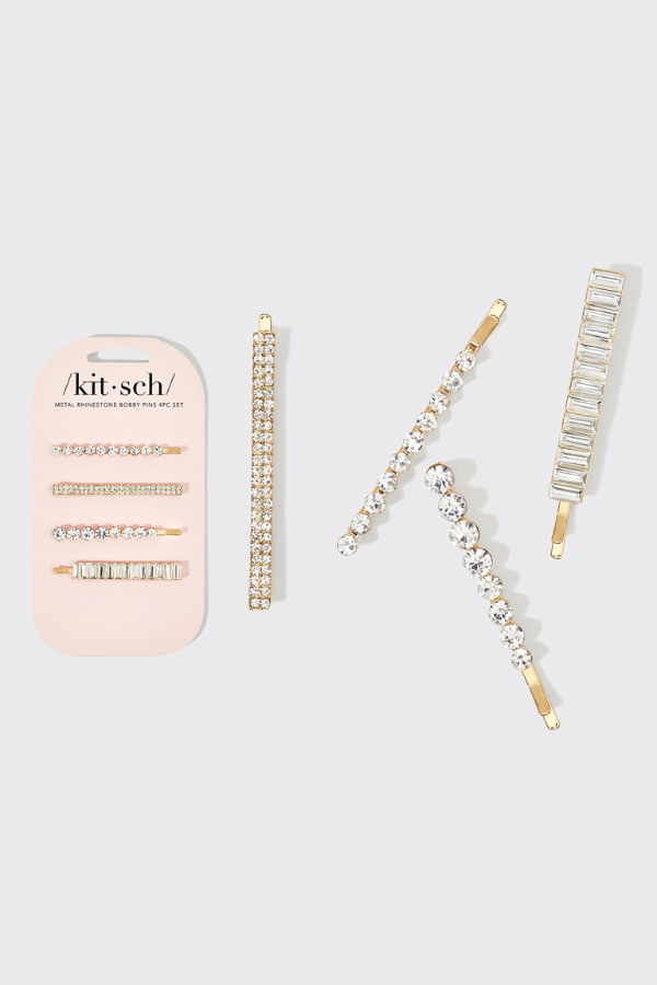 KITSCH - Metal Rhinestone Assorted Bobby Pins 4pc Set - Gold