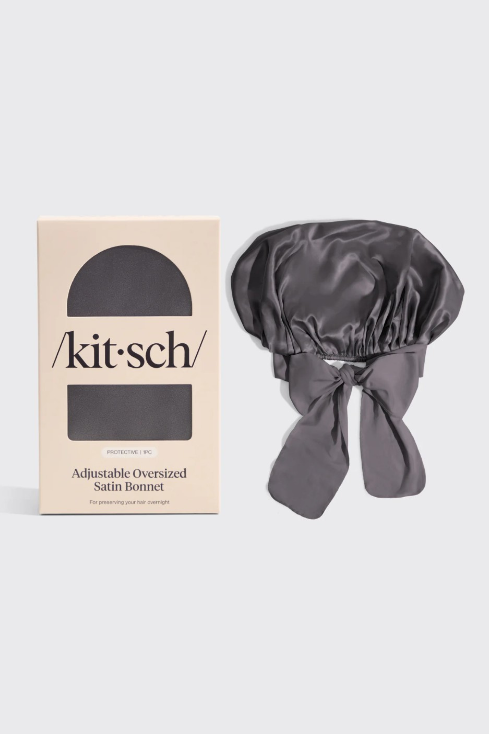 KITSCH Adjustable Oversized Satin Bonnet - Charcoal