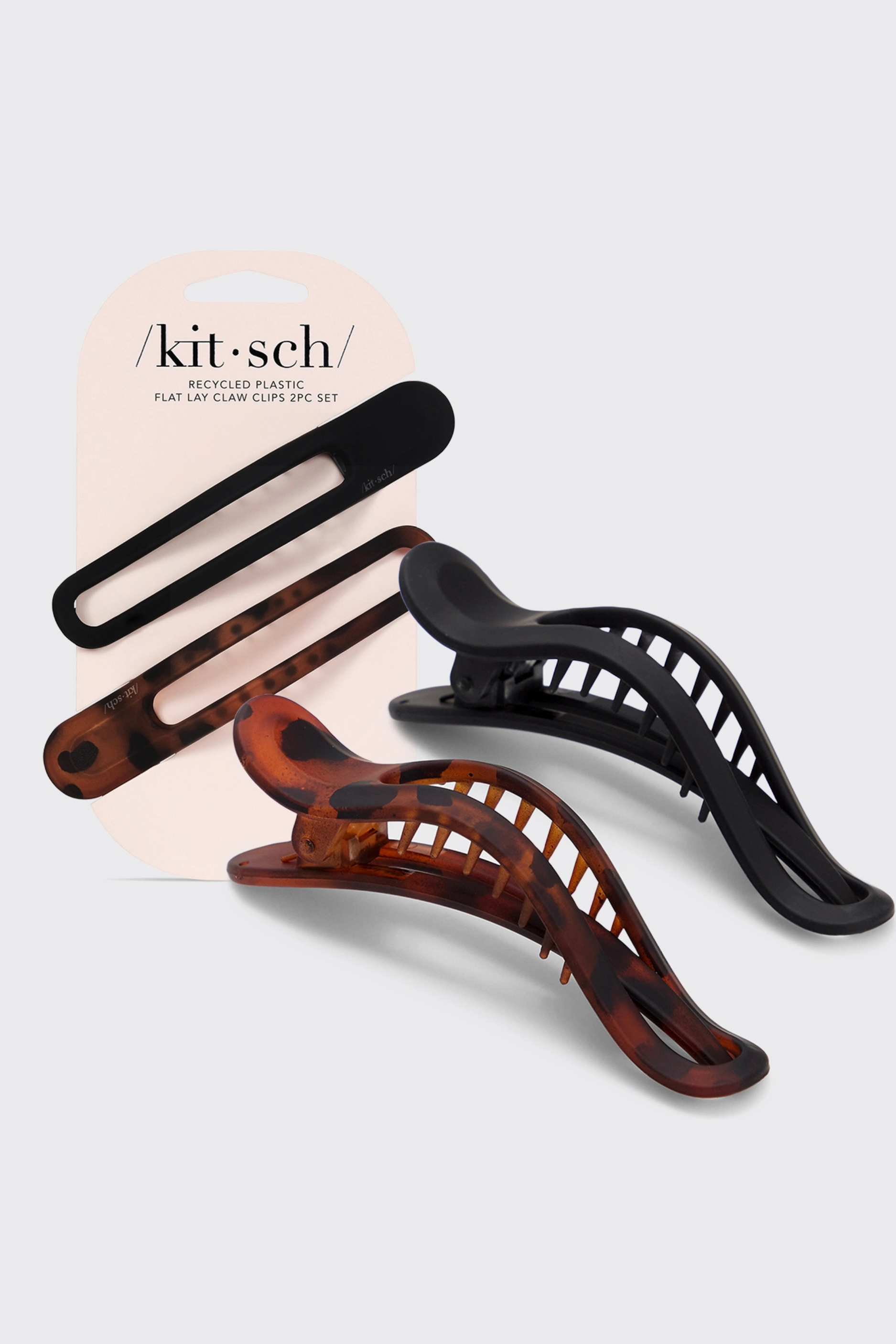 KITSCH - Flat Lay Claw Clip 2pc Curved - Black & Tort