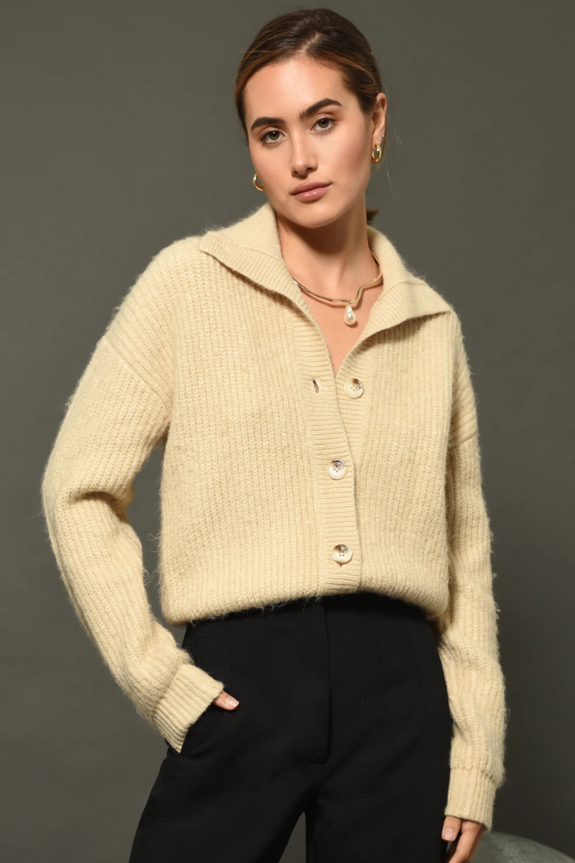 Pauline Button Front Crop Sweater